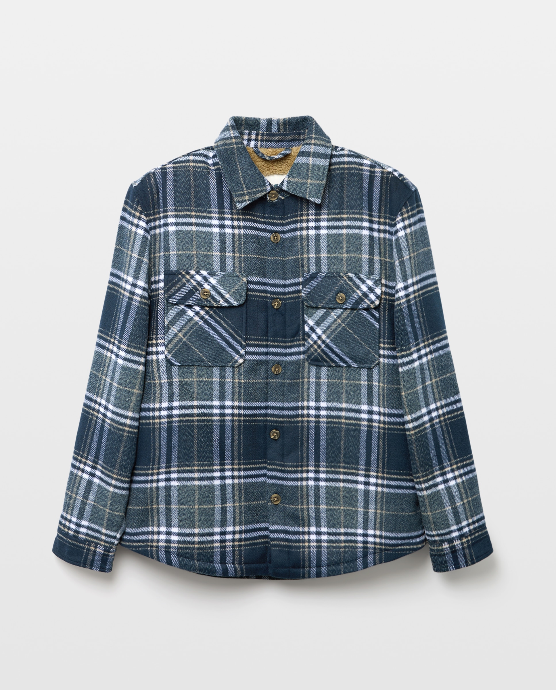 Sobrecamisa de hombre en tejido de cuadros con forro borrego - Green Coast - Azul Azul-4