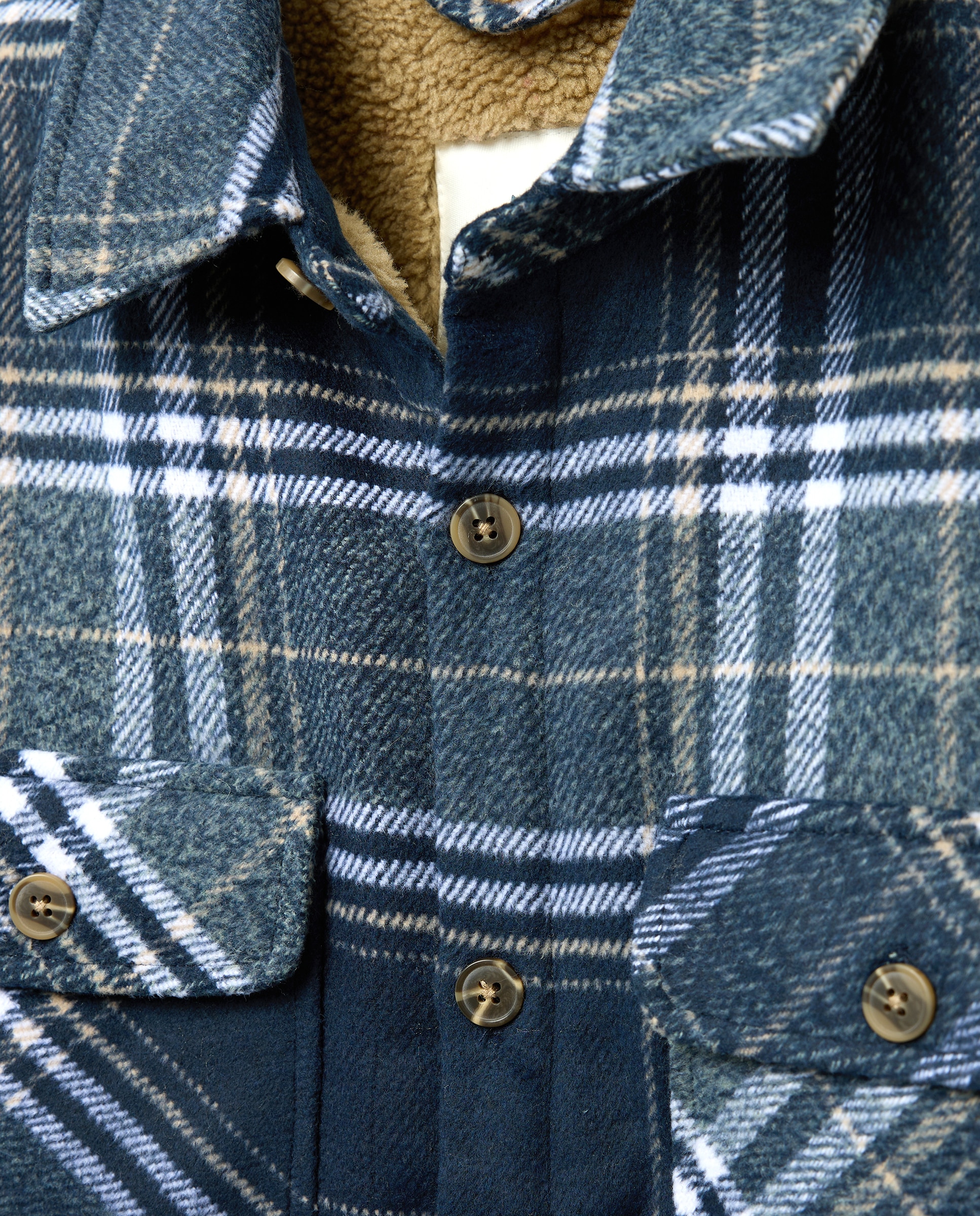 Sobrecamisa de hombre en tejido de cuadros con forro borrego - Green Coast - Azul Azul-5