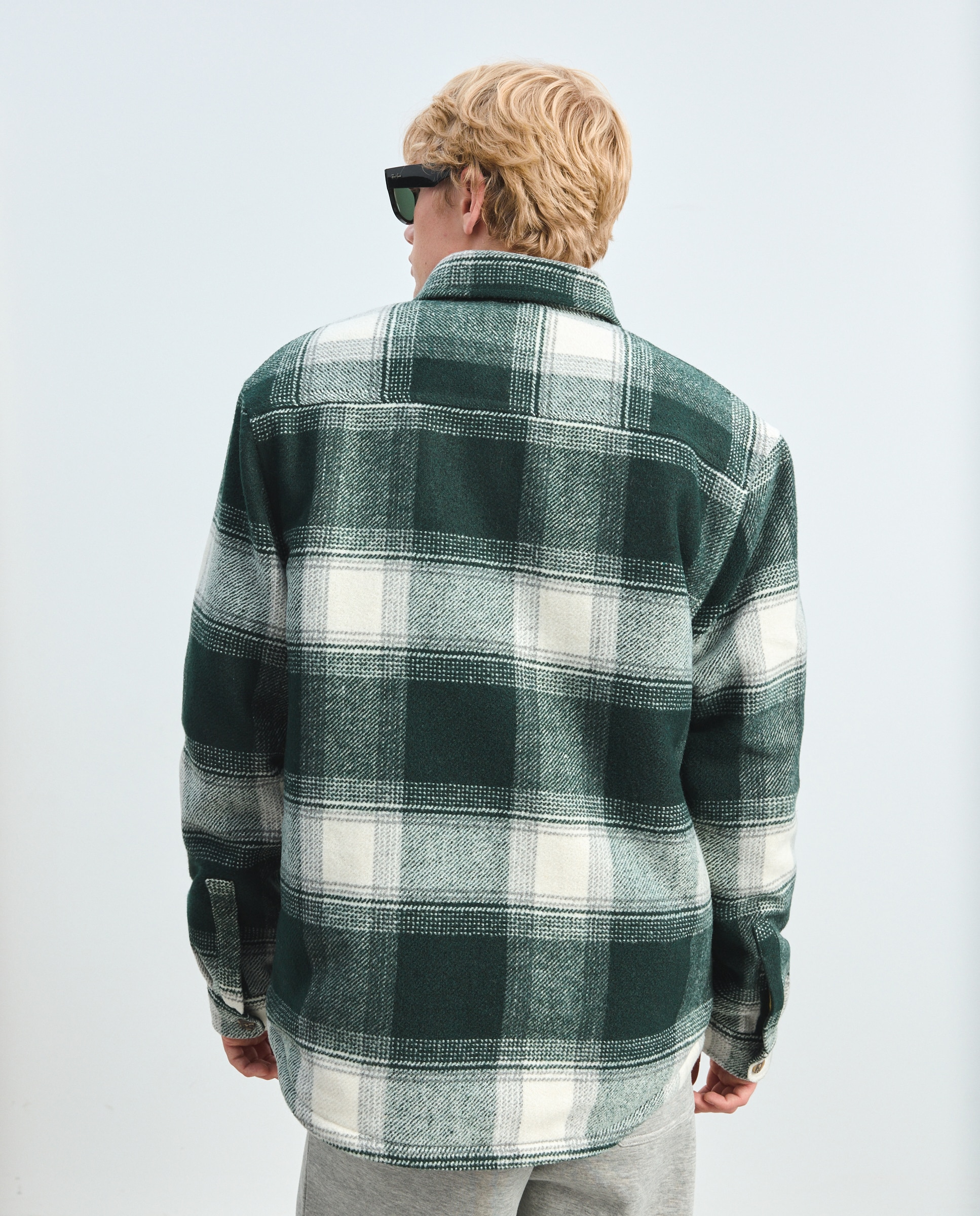 Sobrecamisa de hombre en tejido de cuadros con forro borrego - Green Coast - Verde Verde-3