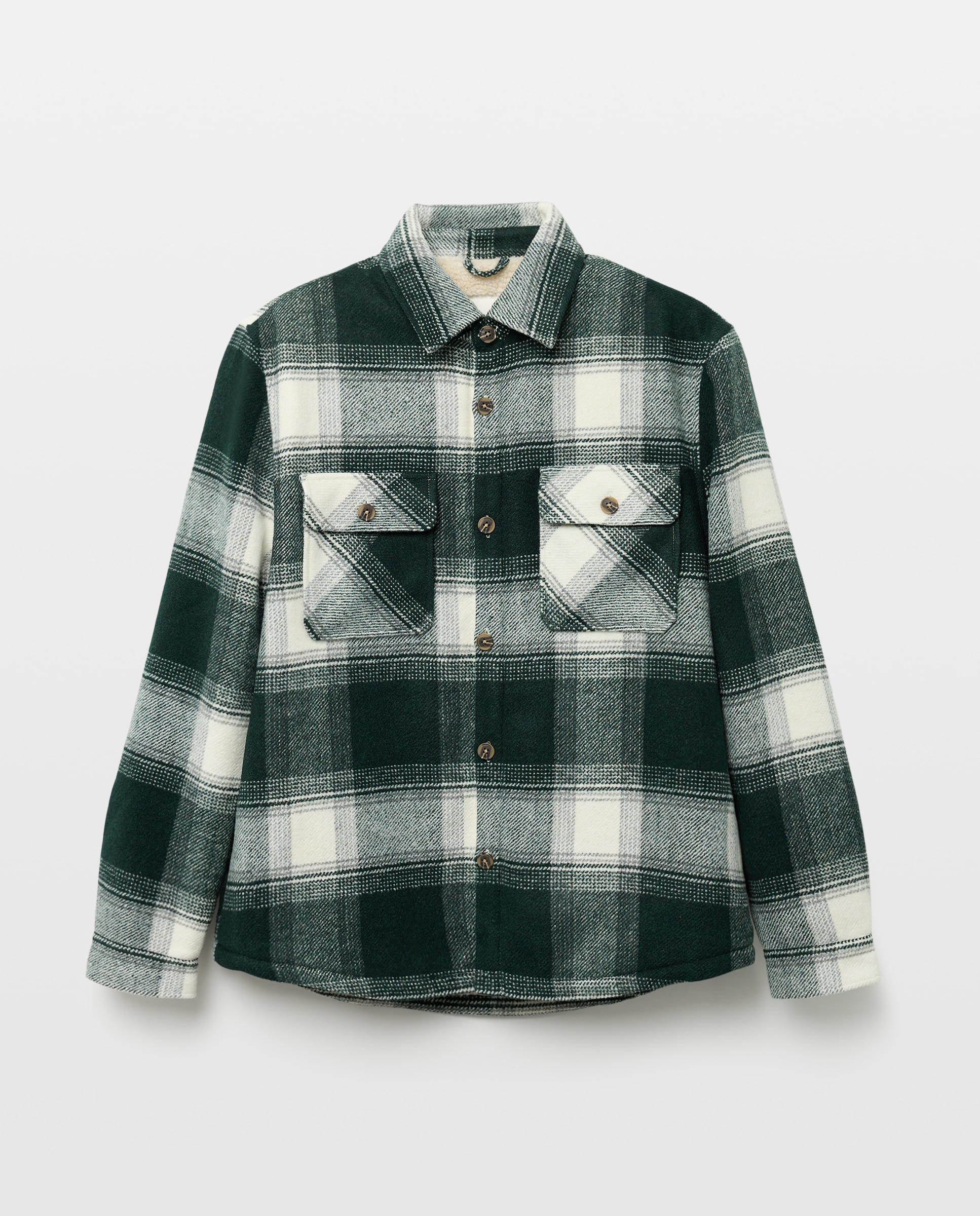 Sobrecamisa de hombre en tejido de cuadros con forro borrego - Green Coast - Verde Verde-4