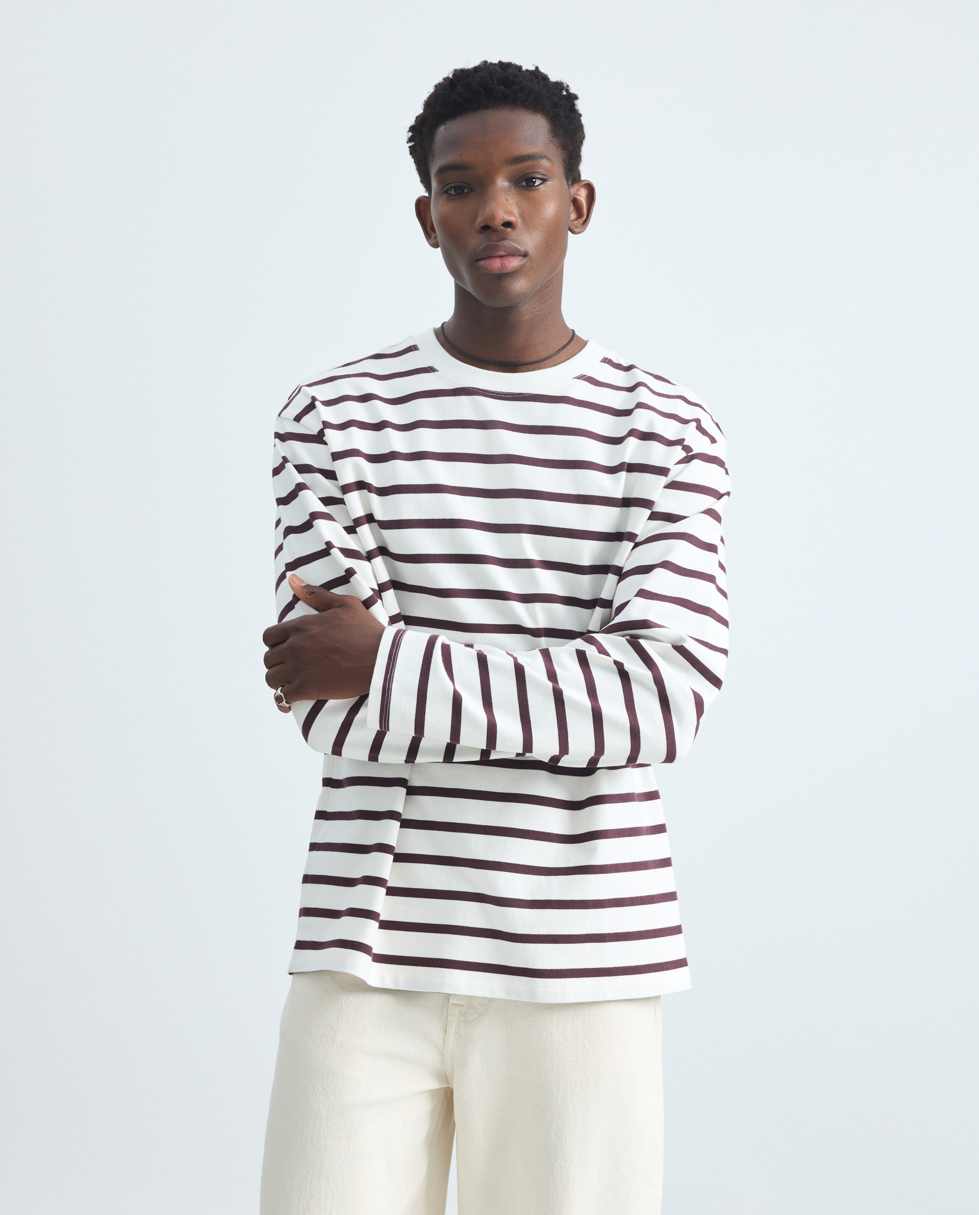 Camisola de Manga Comprida às Riscas Branco-2
