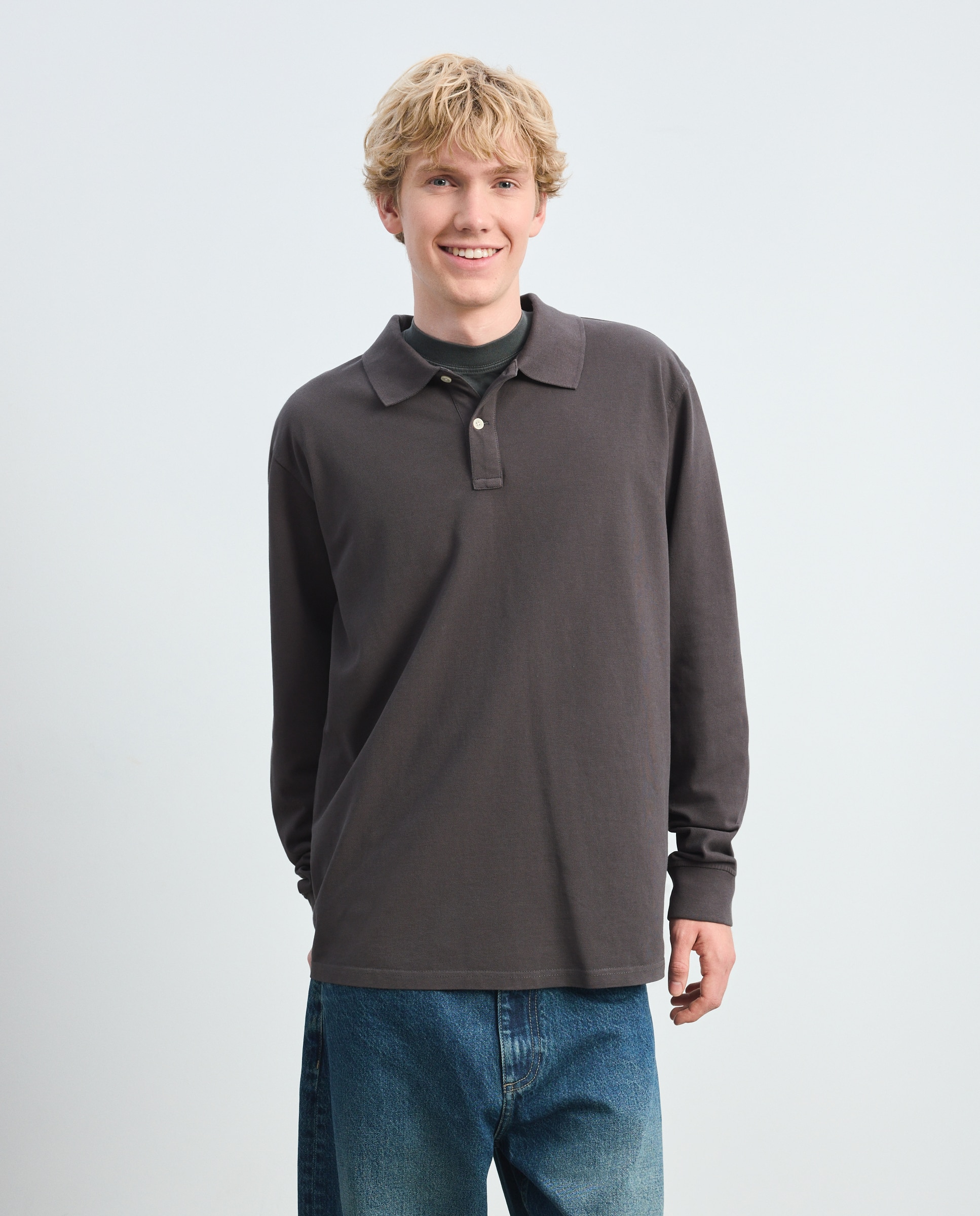Polo manga larga piqué garment dye - Green Coast - 830 Antracita 830 Antracita-2