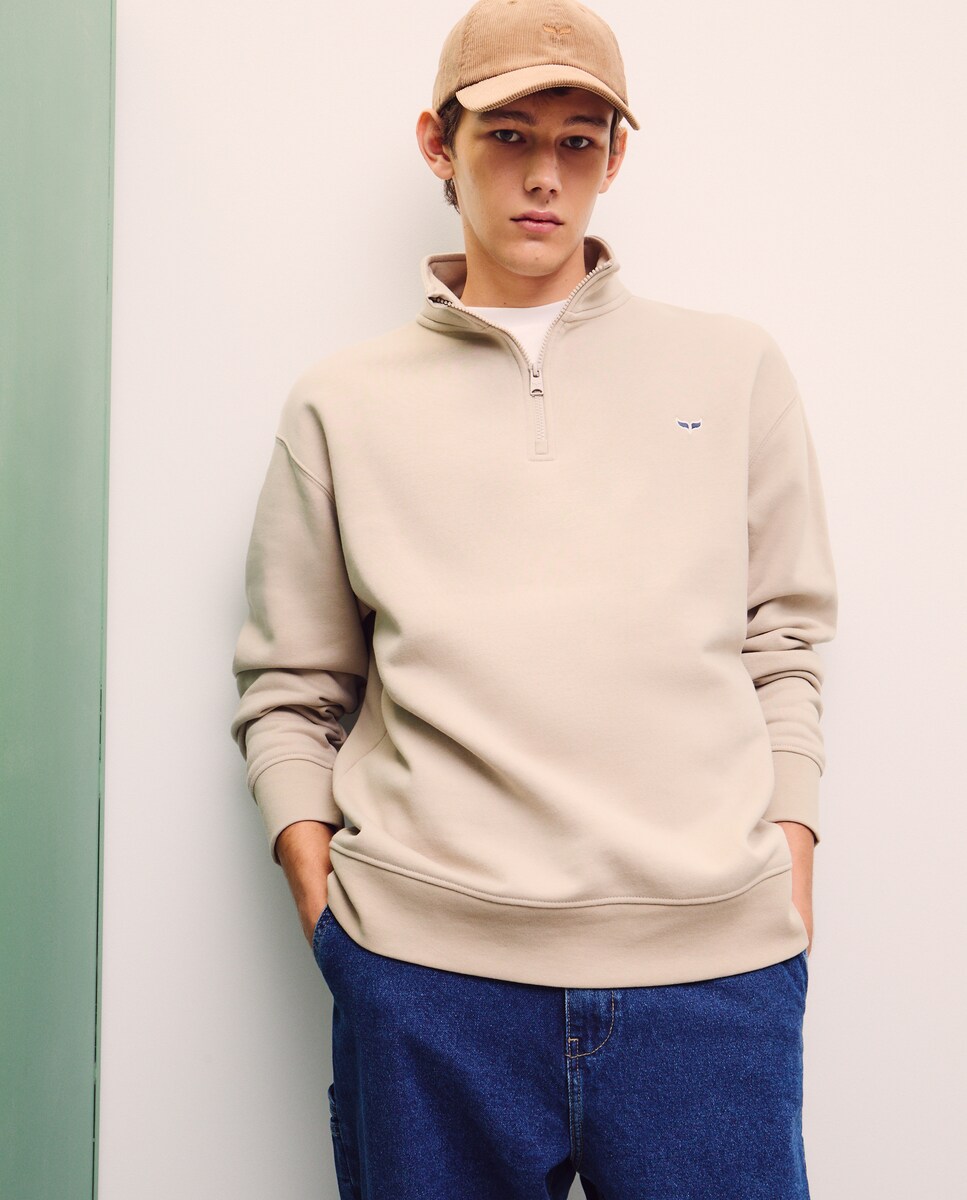 Sweatshirt de Gola Alta com Fecho de Correr 850 Pedra-2