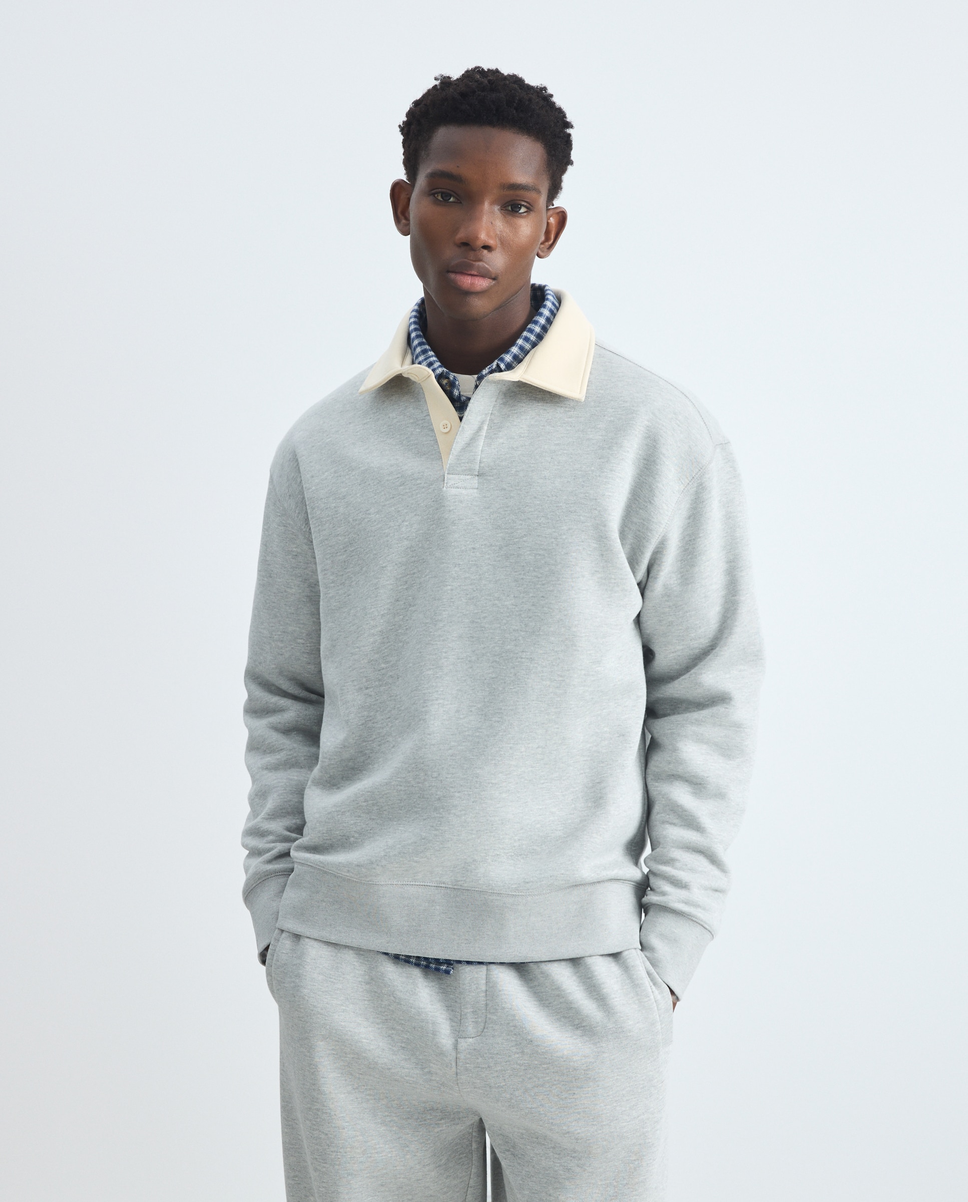 Sweatshirt Tipo Polo de Manga Comprida 820 Cinzento Médio-2