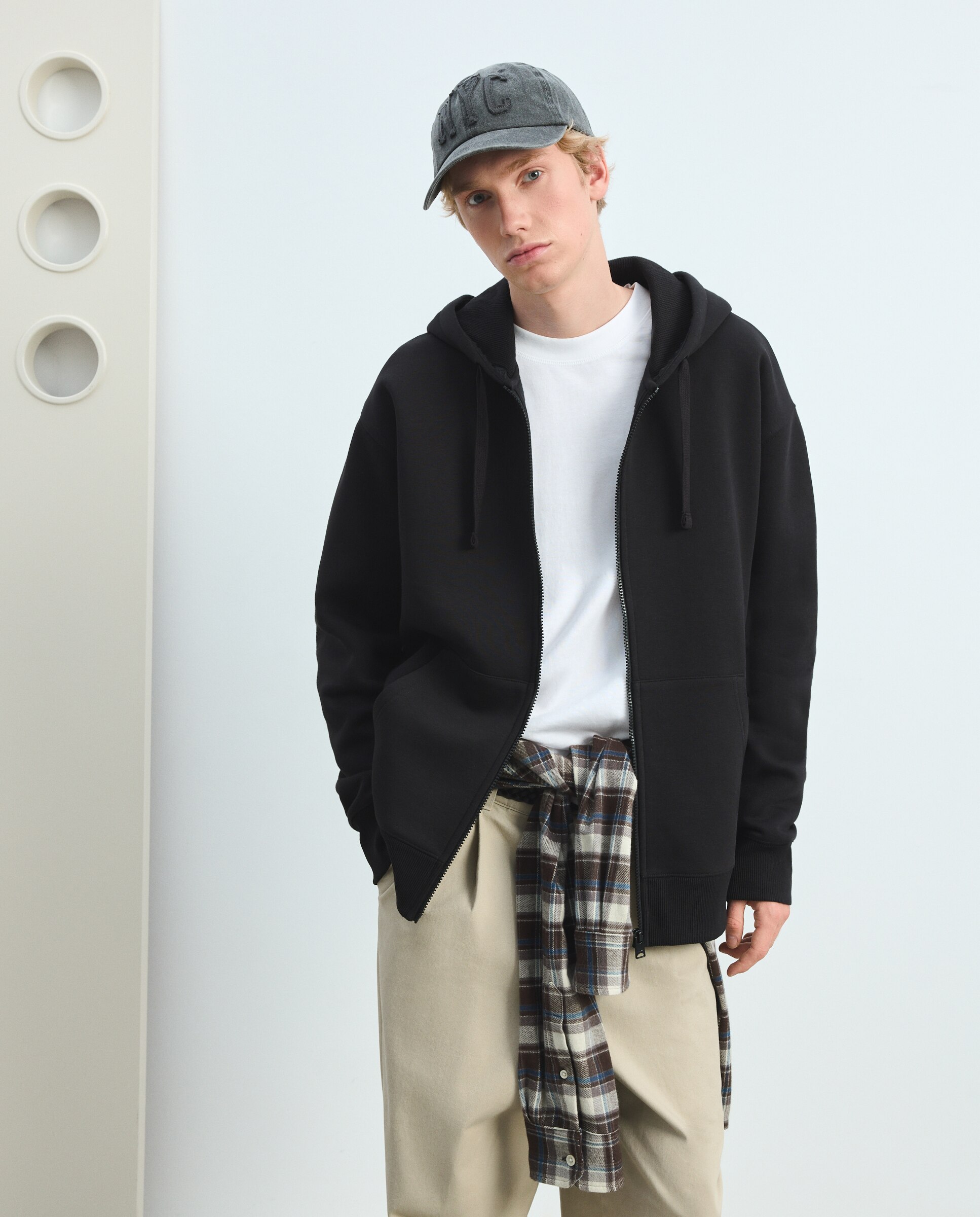 Sudadera abierta de hombre con capucha y cierre de cremallera - Green Coast - Negro Negro-2