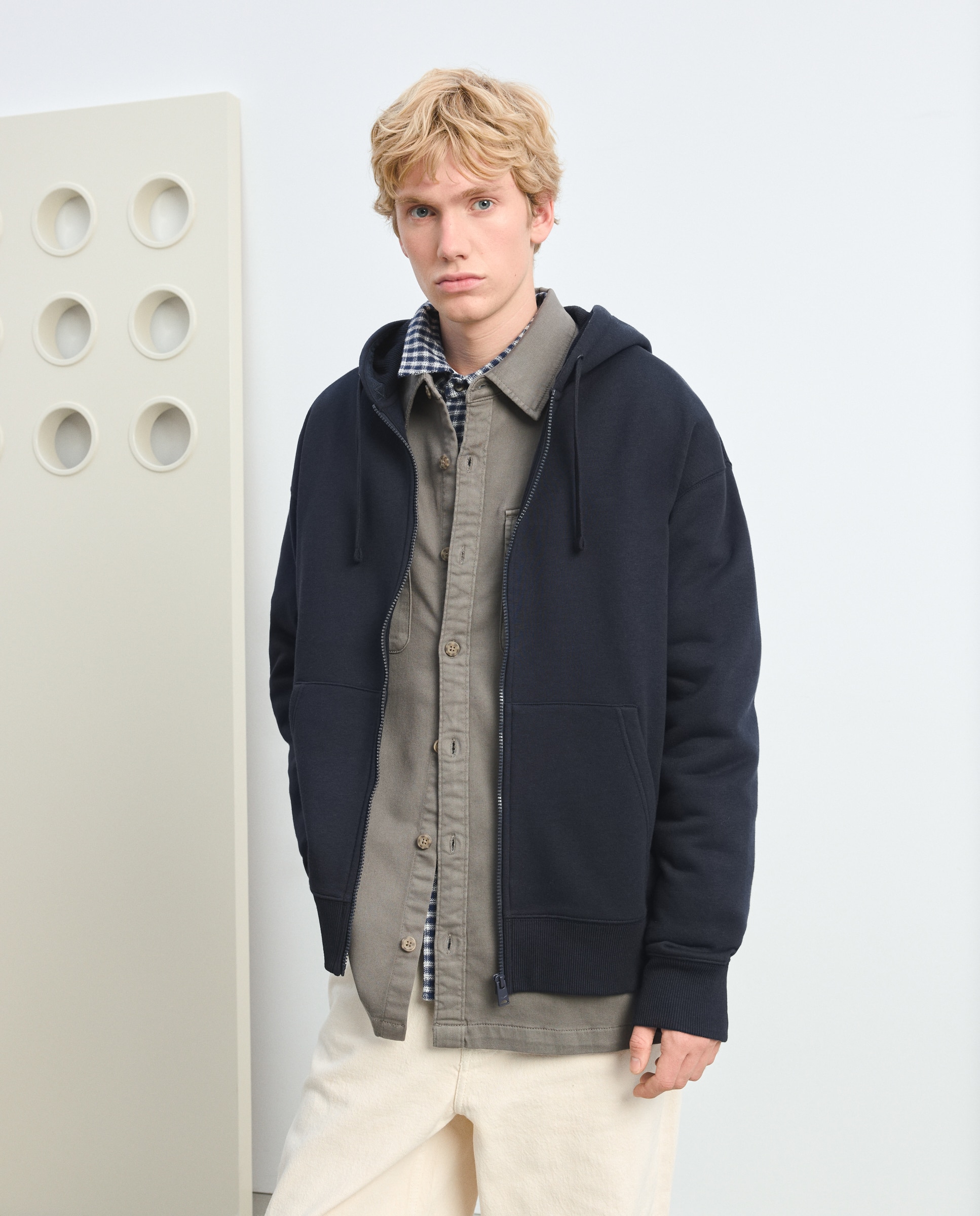 Sudadera abierta de hombre con capucha y cierre de cremallera - Green Coast - Azul marino Azul marino-2
