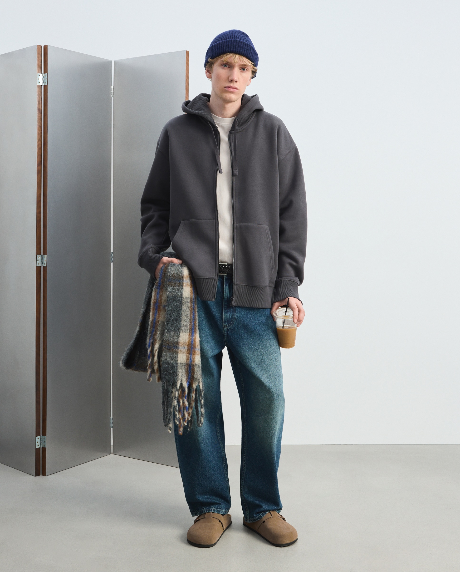 Sweatshirt Aberta com Capuz e Fecho de Correr 830 Antracite-2