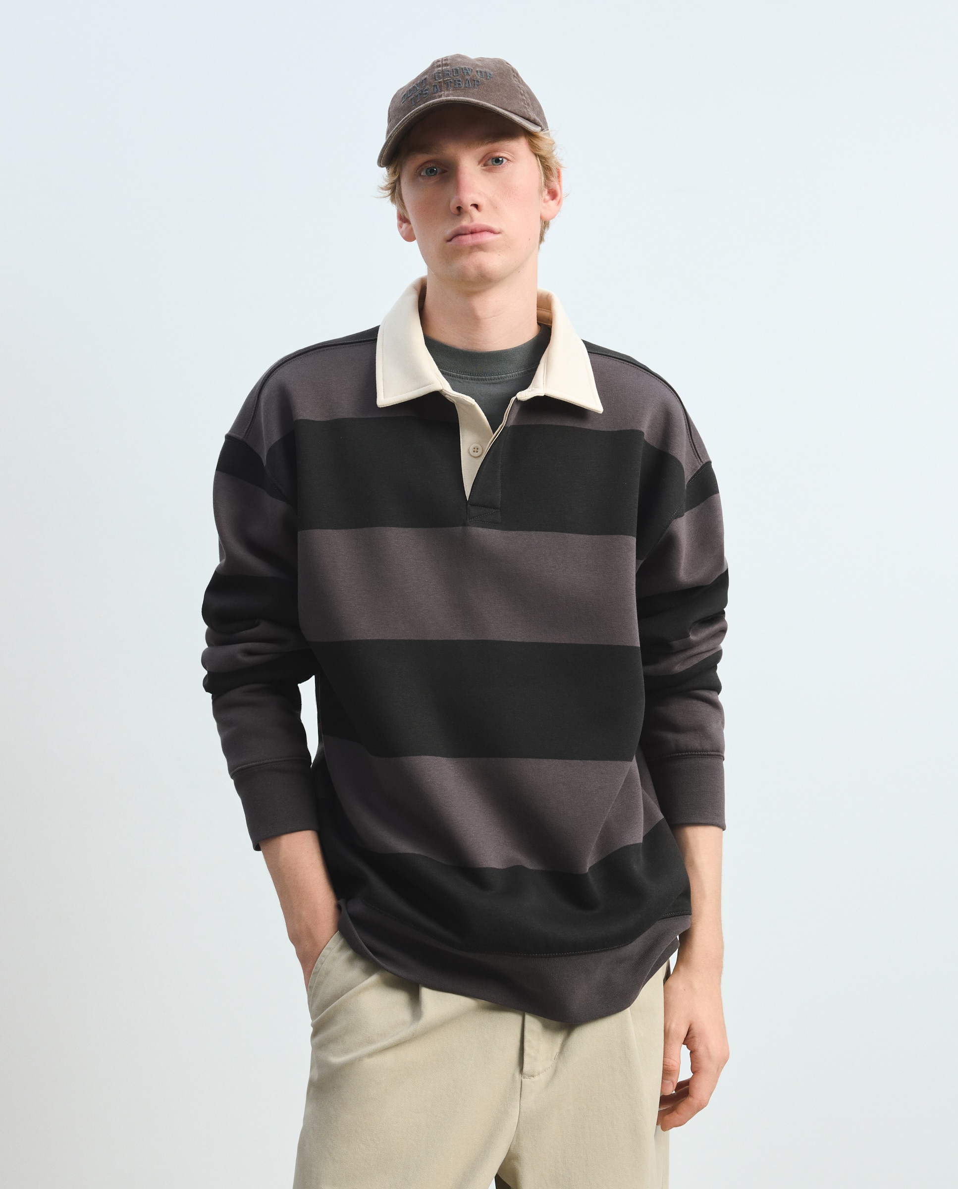 Sudaderas tipo polo de hombre de manga larga tipo sudadera - Green Coast - Negro Negro-1