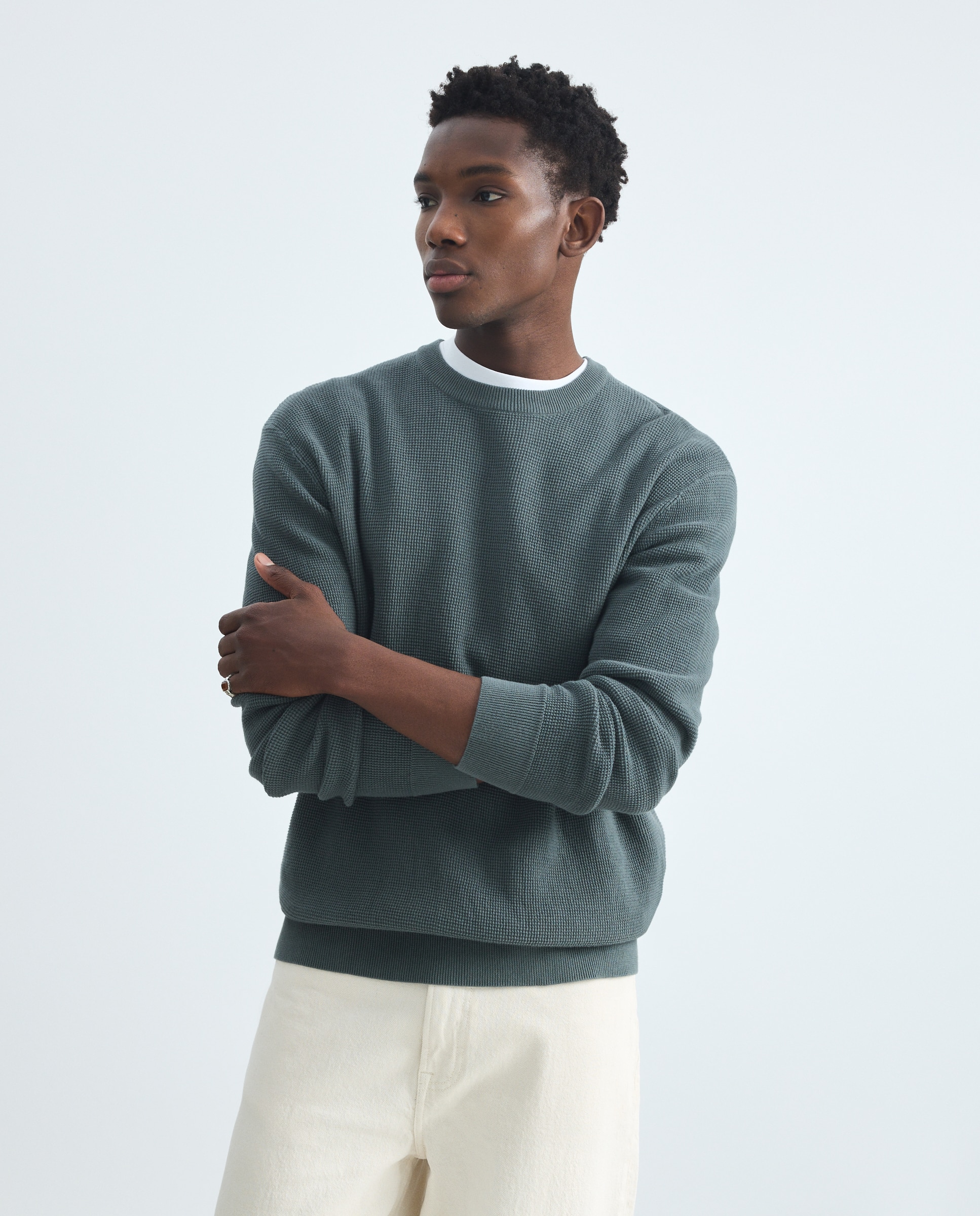 Camisola de Malha com Estrutura e Gola Redonda 530 Verde Escuro-2