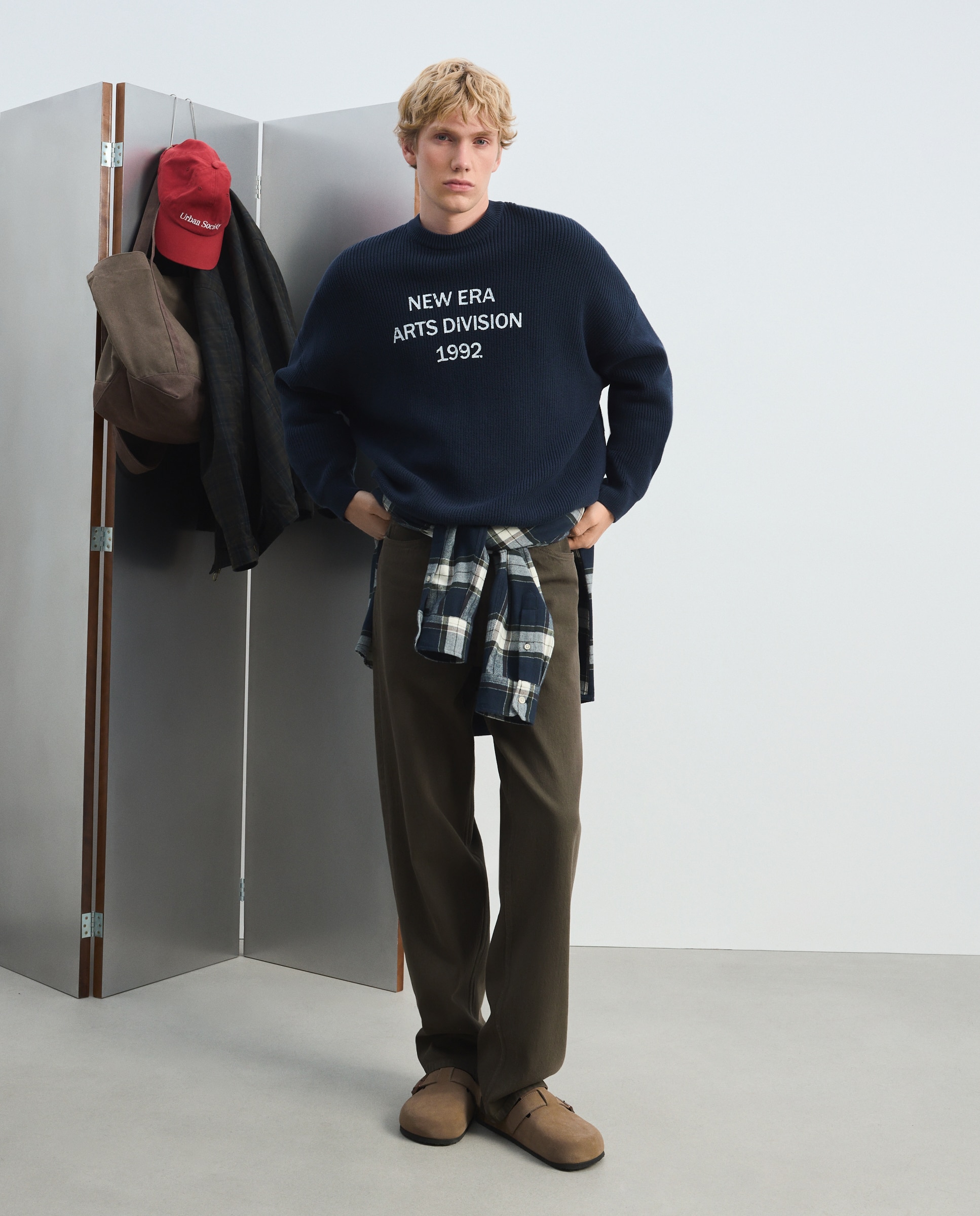 Camisola de Malha com Decote Redondo e Texto Azul-marinho-2