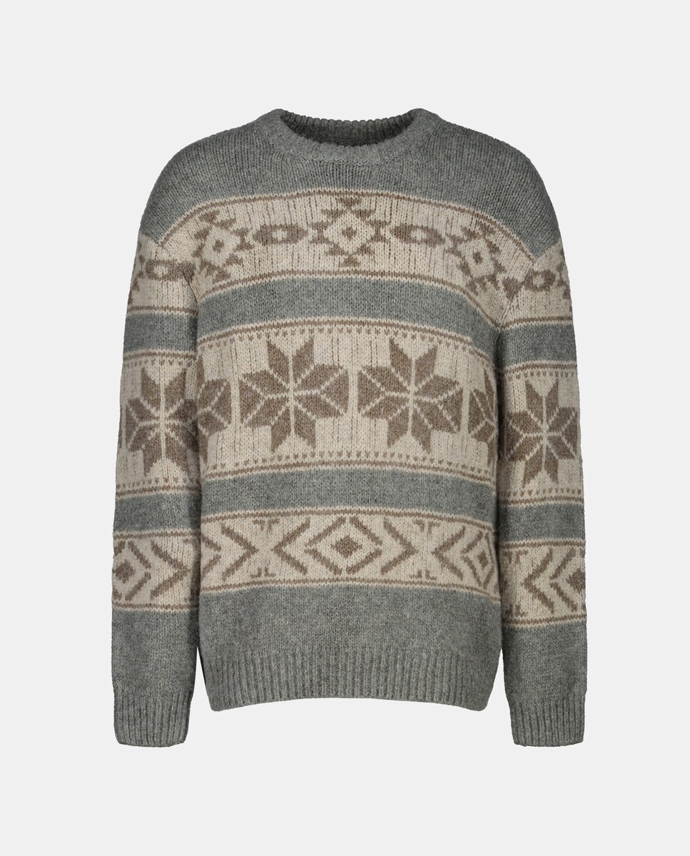 Camisola de Malha de Gola Redonda com Jacquard de Motivos Natalícios Preto-5