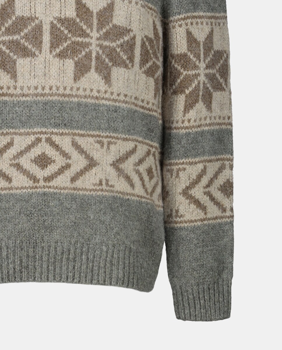 Camisola de Malha de Gola Redonda com Jacquard de Motivos Natalícios Preto-6