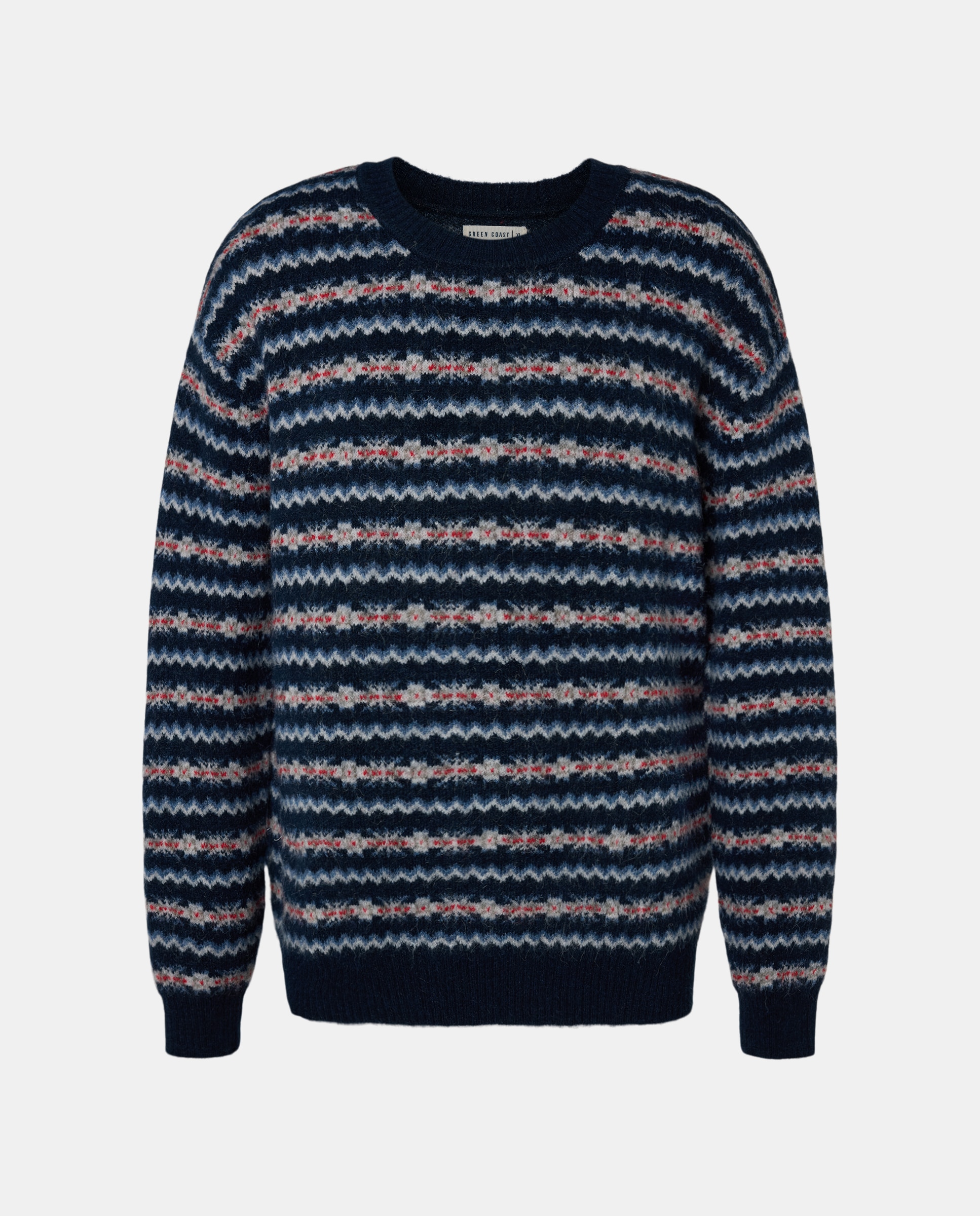 Camisola de Malha de Gola Redonda com Jacquard de Motivos Natalícios Azul-5