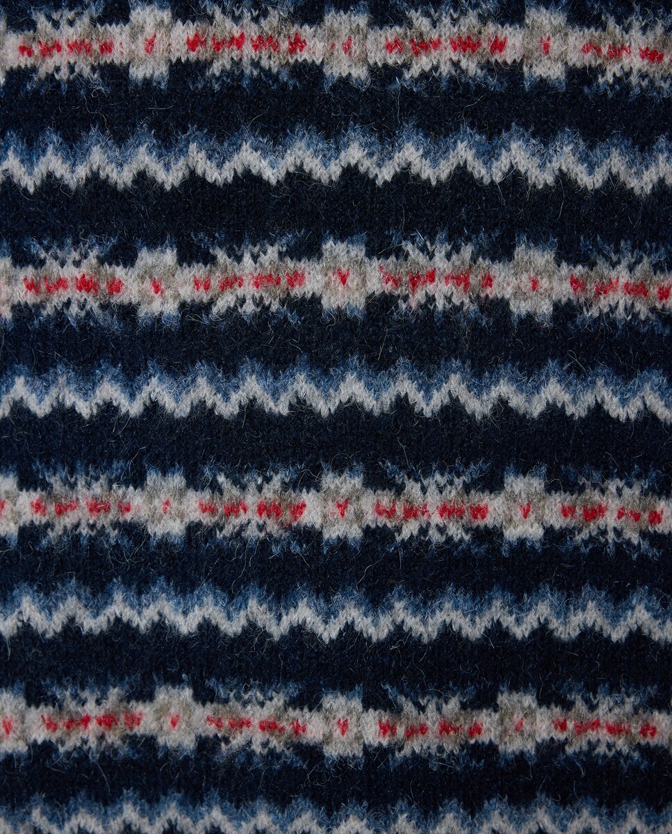 Camisola de Malha de Gola Redonda com Jacquard de Motivos Natalícios Azul-6