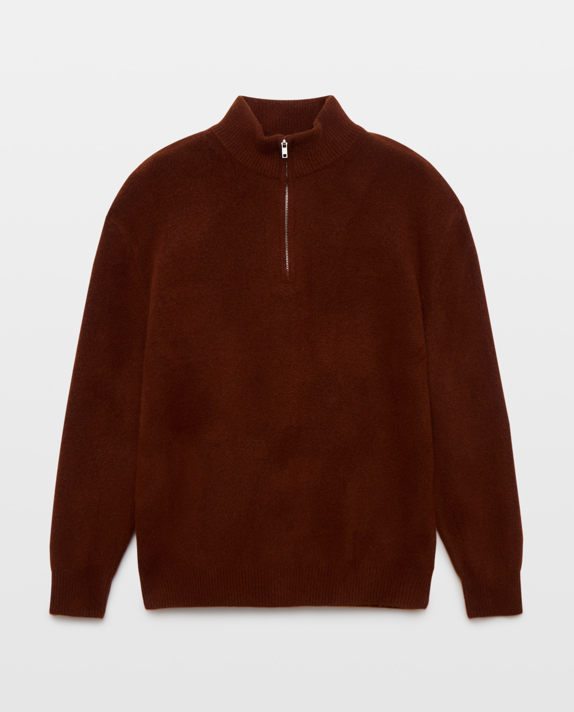 Camisola de Malha com Meio Fecho de Correr de qualidade com Mistura de Lã e Acabamento Soft Abóbora-3