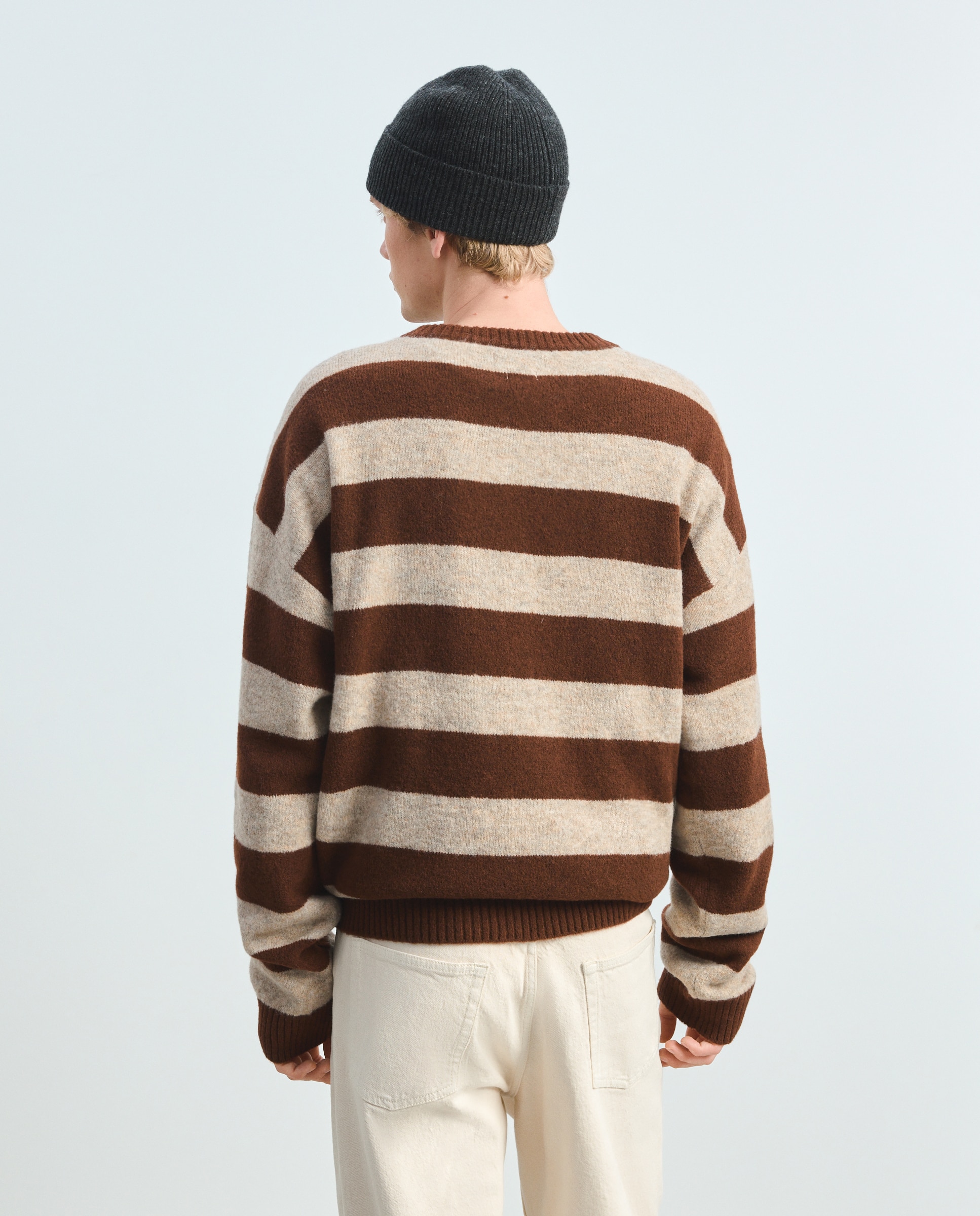 Camisola de Malha às Riscas Soft com Decote Redondo 740 Tabaco-3