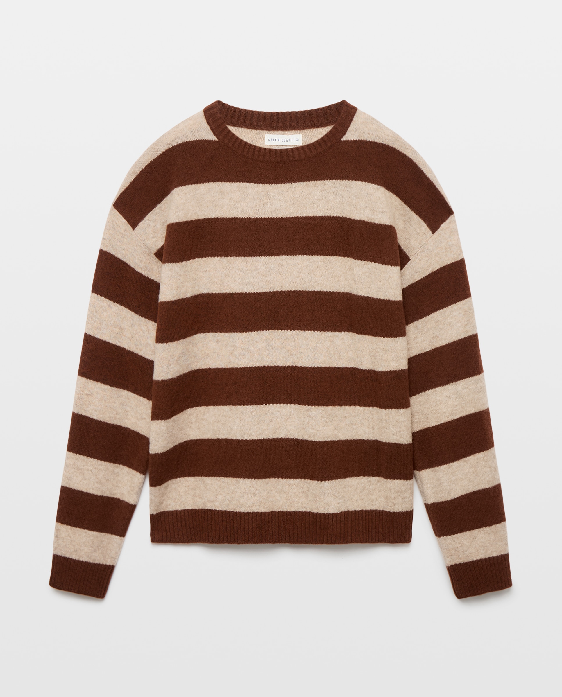 Camisola de Malha às Riscas Soft com Decote Redondo 740 Tabaco-4