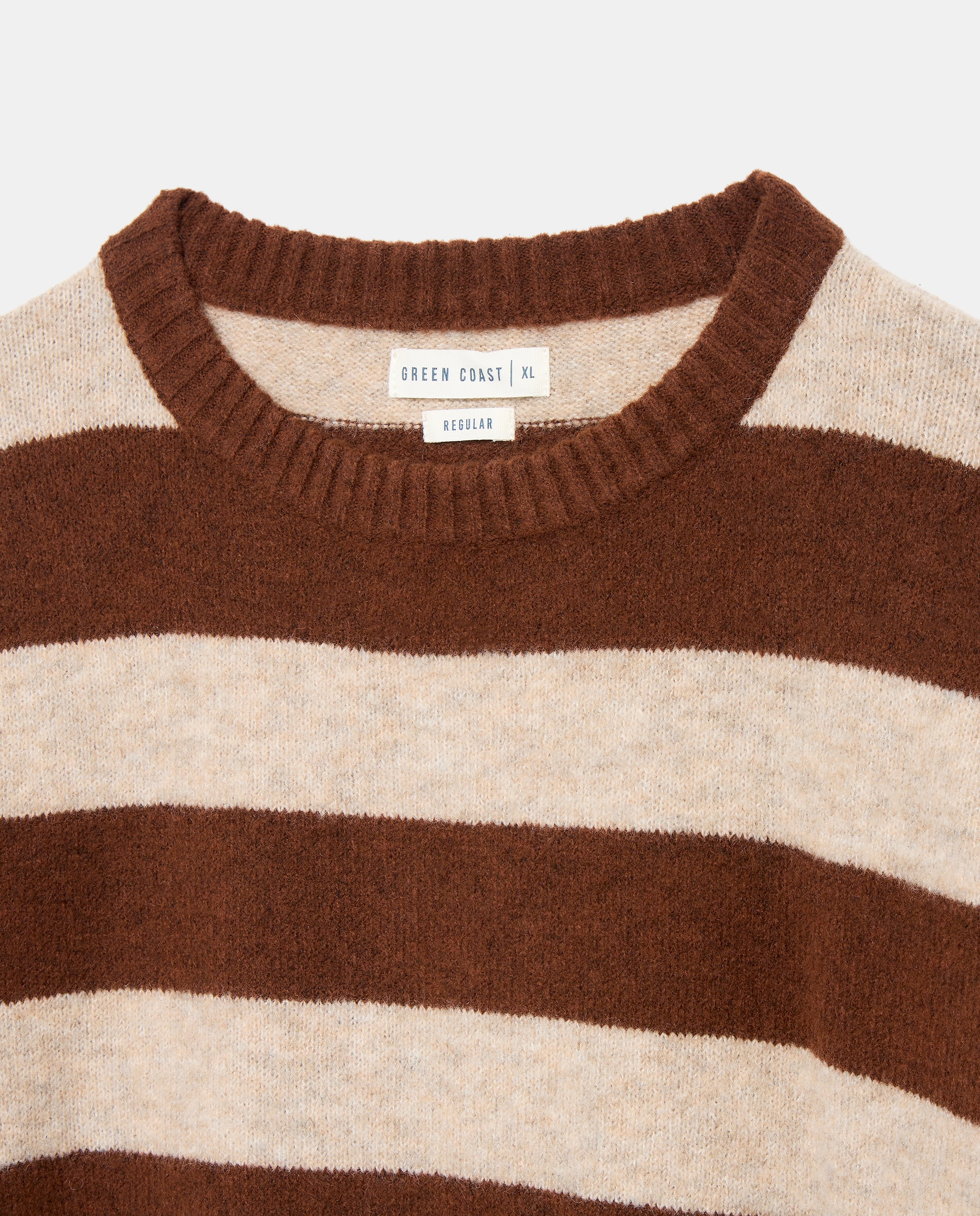 Camisola de Malha às Riscas Soft com Decote Redondo 740 Tabaco-5