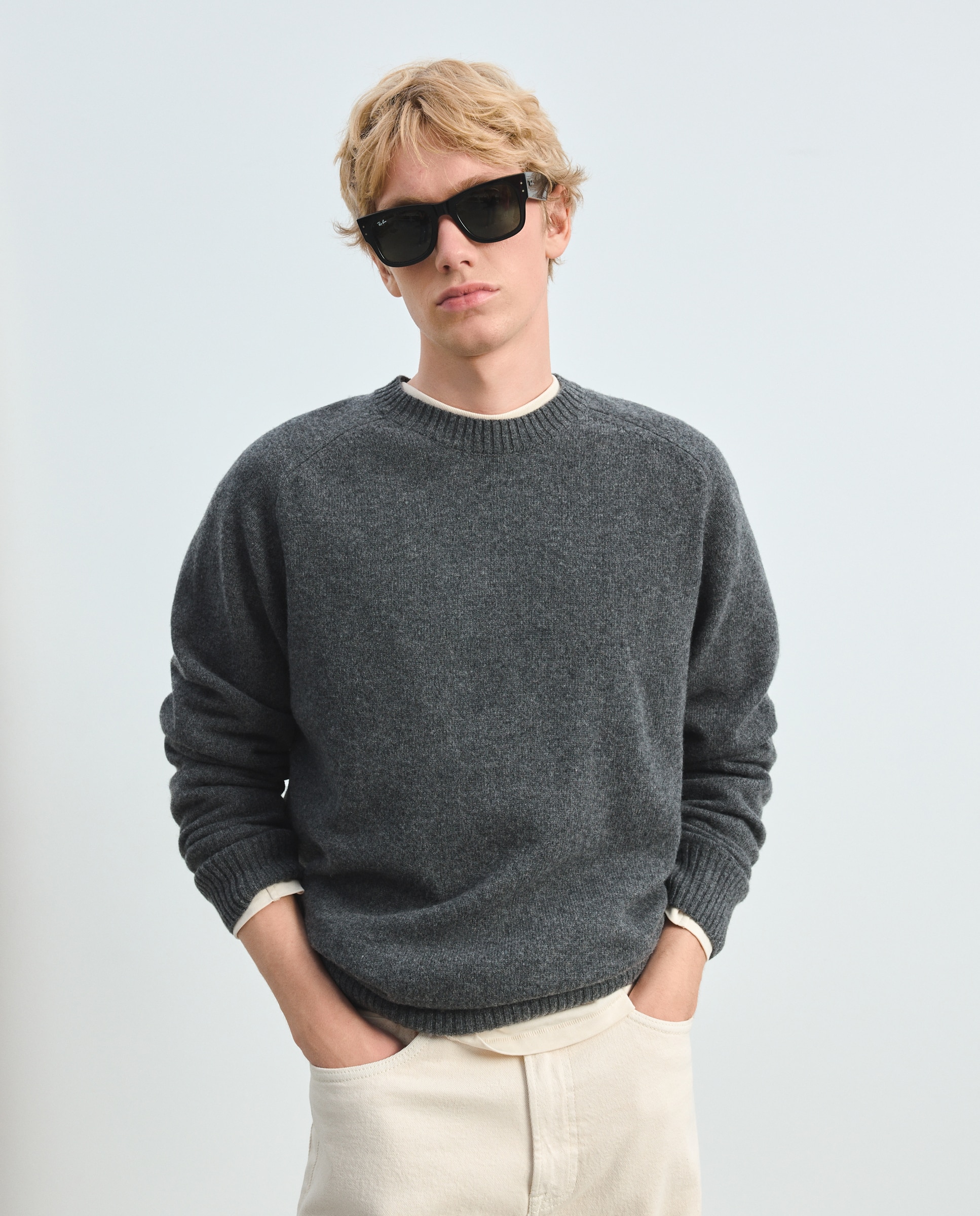 Jersey 100% lambswool cuello redondo - Green Coast - 820 Gris medio 820 Gris medio-2