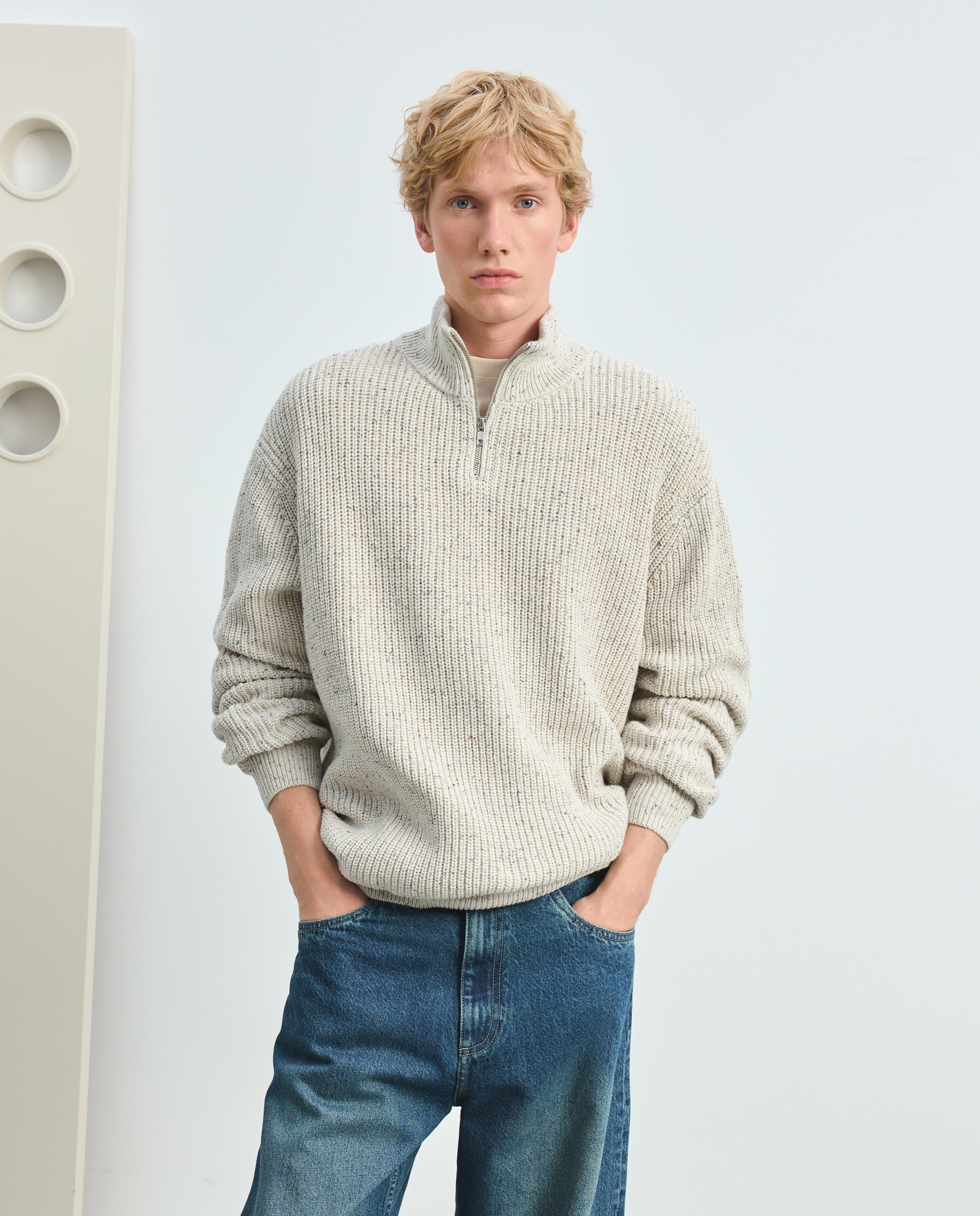 Jersey media cremallera canalé neps de hombre - Green Coast - 120 Crudo 120 Crudo-2