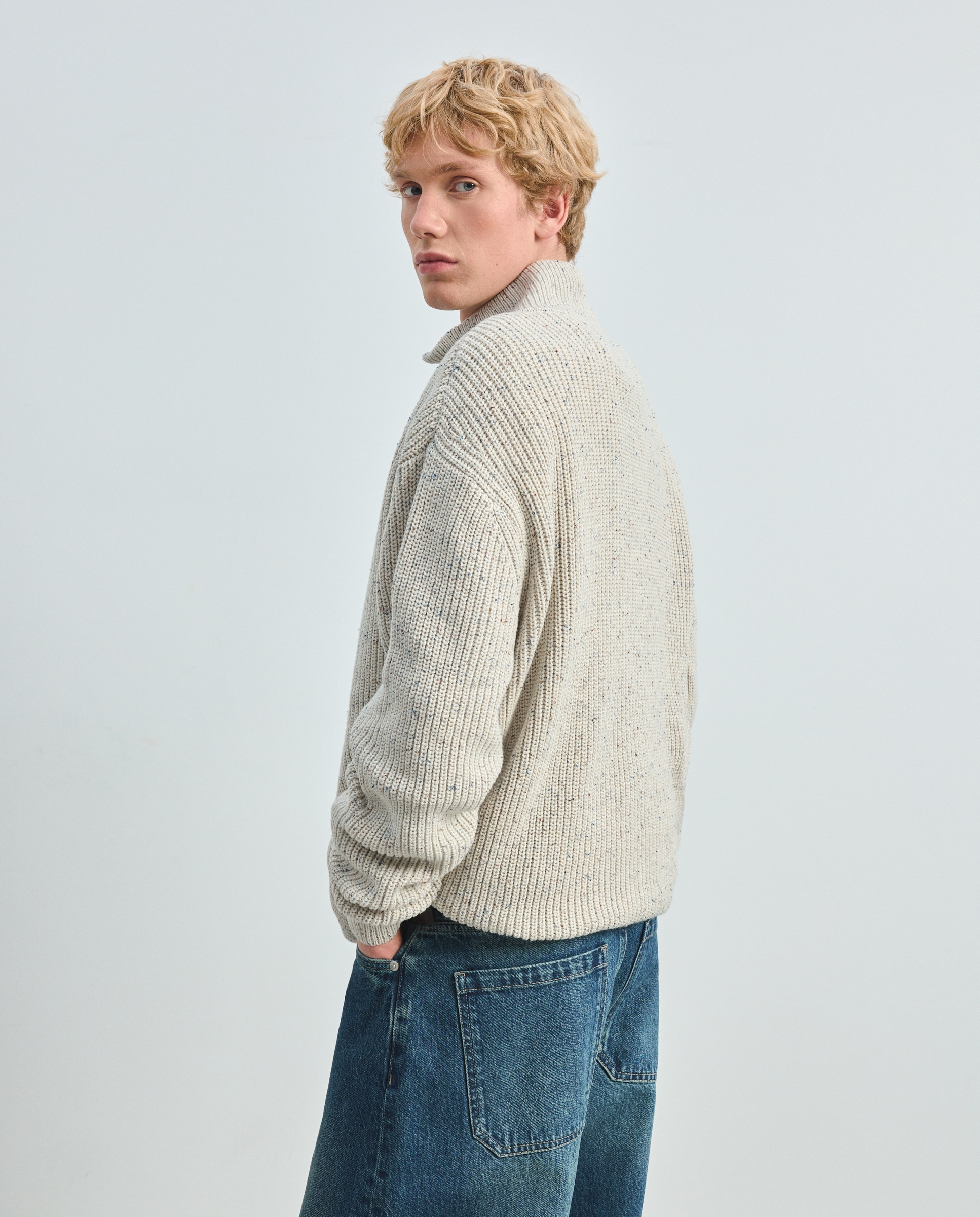 Jersey media cremallera canalé neps de hombre - Green Coast - 120 Crudo 120 Crudo-3