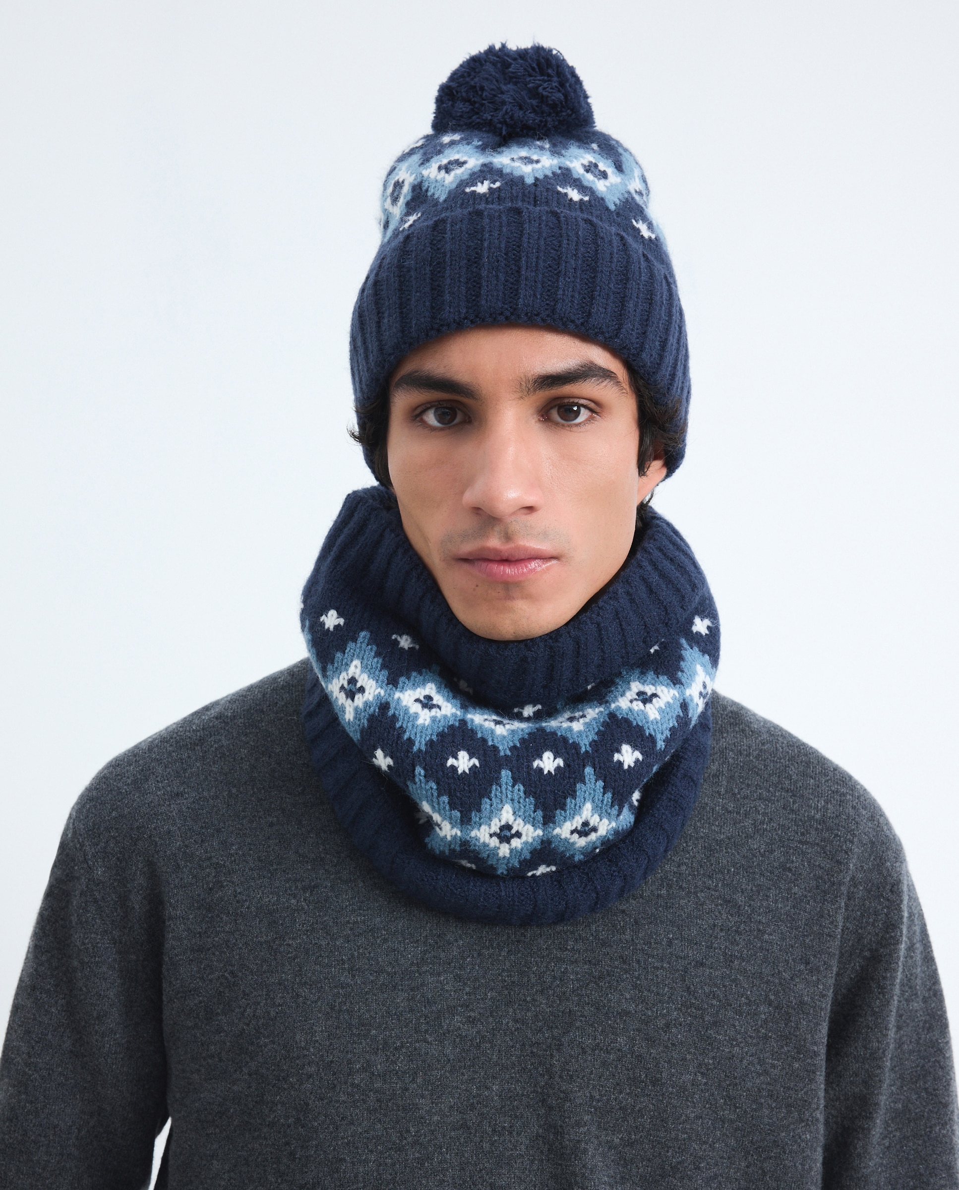 Imagen 5 de Pack regalo gorro y cuello fantasía de hombre - Green Coast - Azul marino Azul marino