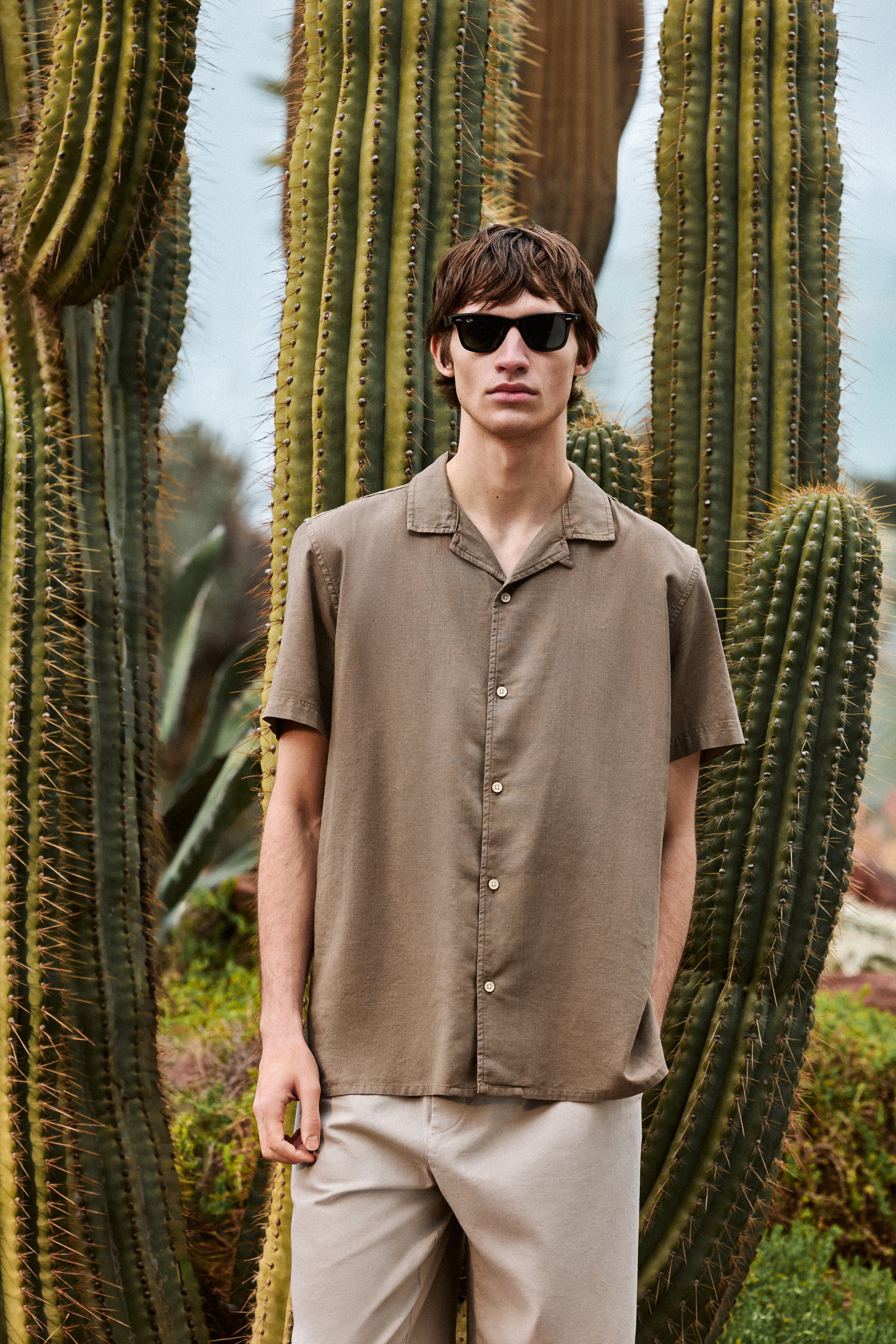 Green Coast - Camisas de hombre de lino de manga corta.