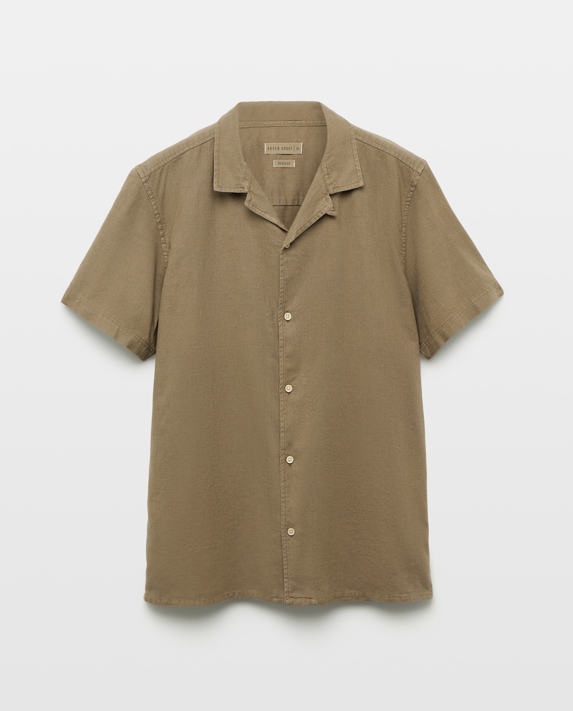 Camisa de Linho com Manga Curta Taupe-4
