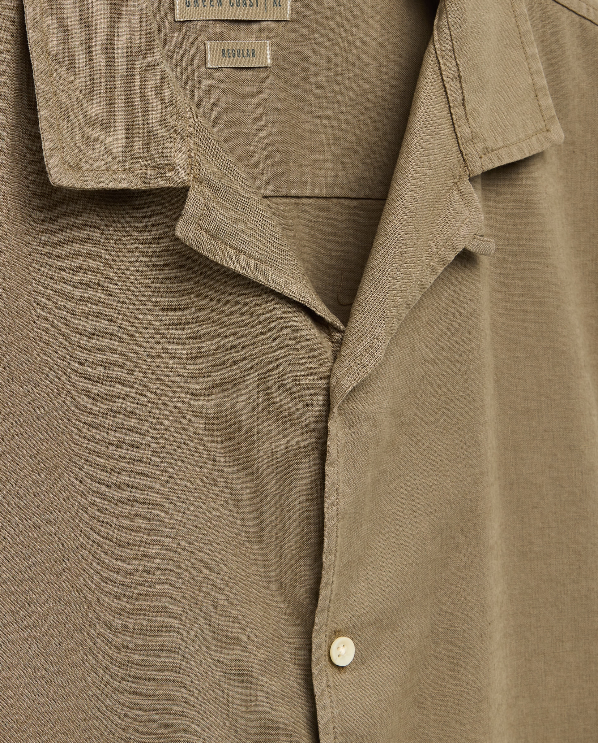 Camisa de Linho com Manga Curta Taupe-5