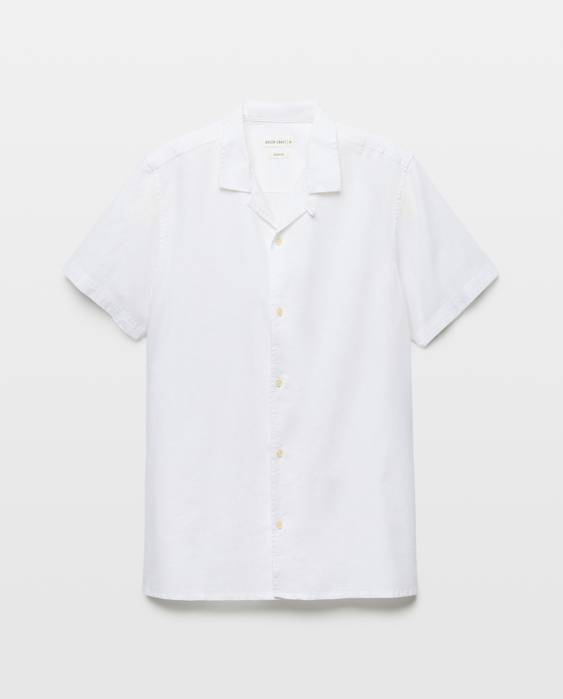 Camisa de Linho com Manga Curta Branco-4