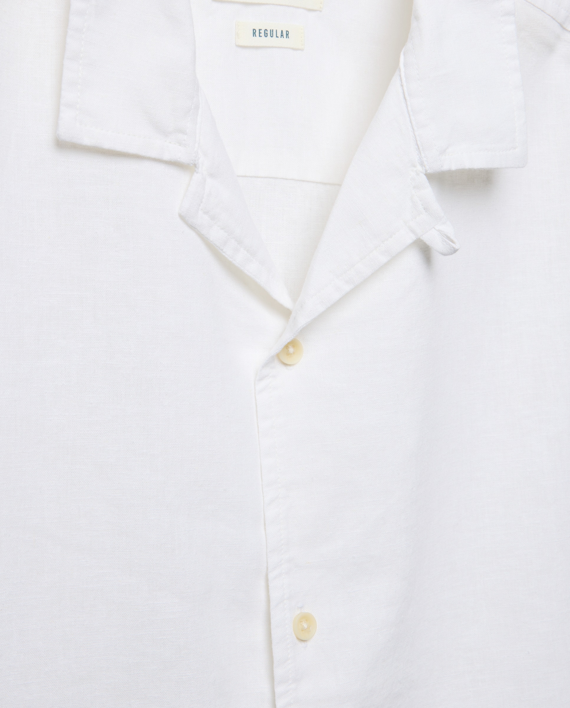 Camisa de Linho com Manga Curta Branco-5