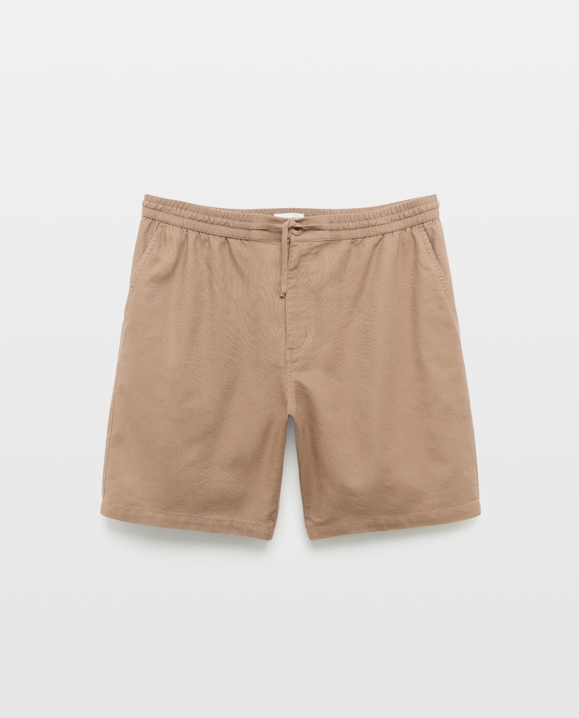 Bermudas Chino em Tecido de Linho e Algodão Castanho-4