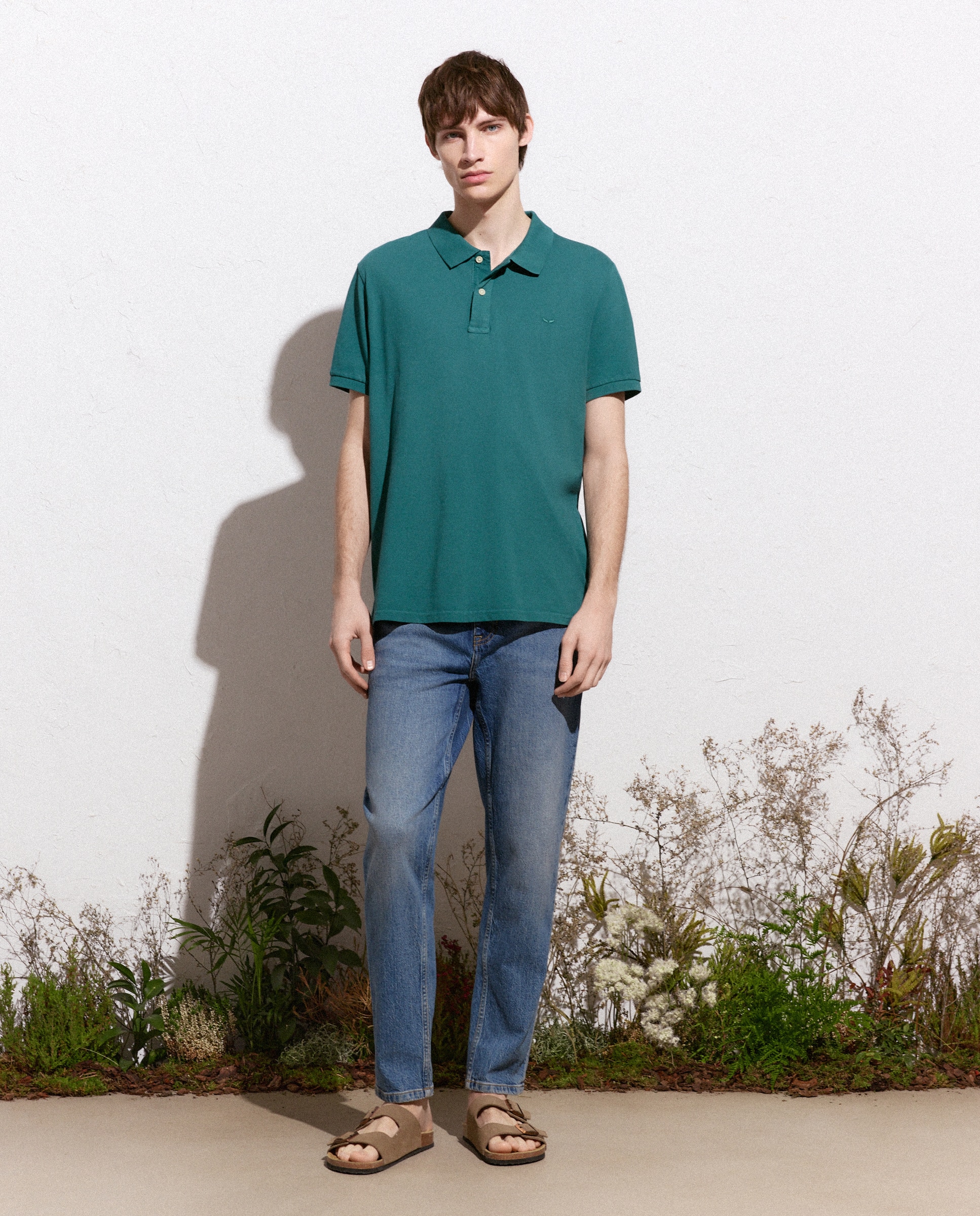 Polo de Manga Curta Garment Dye 580 Musgo-2