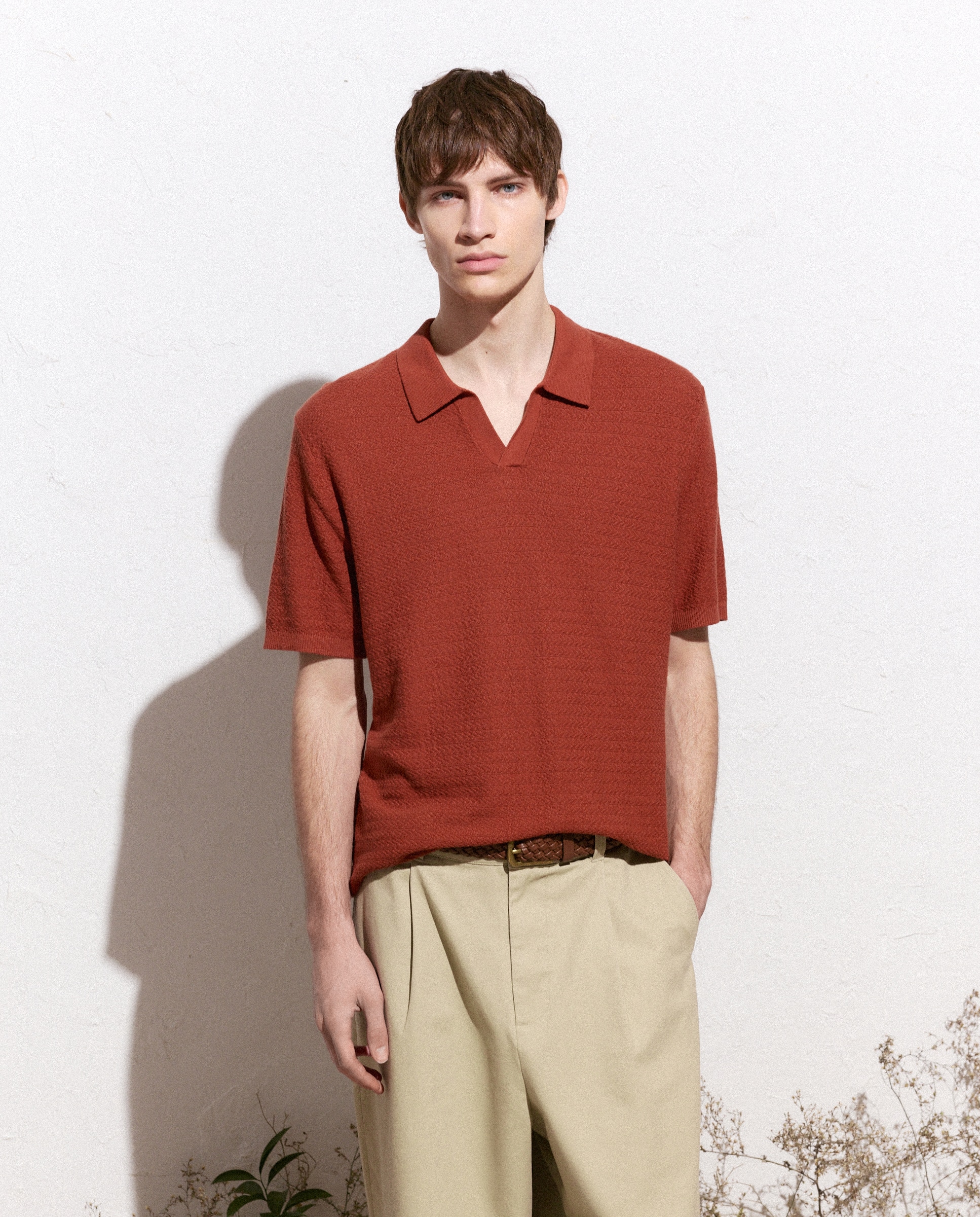 Polo de Tricot com Manga Curta e Estrutura 770 Terracota-2