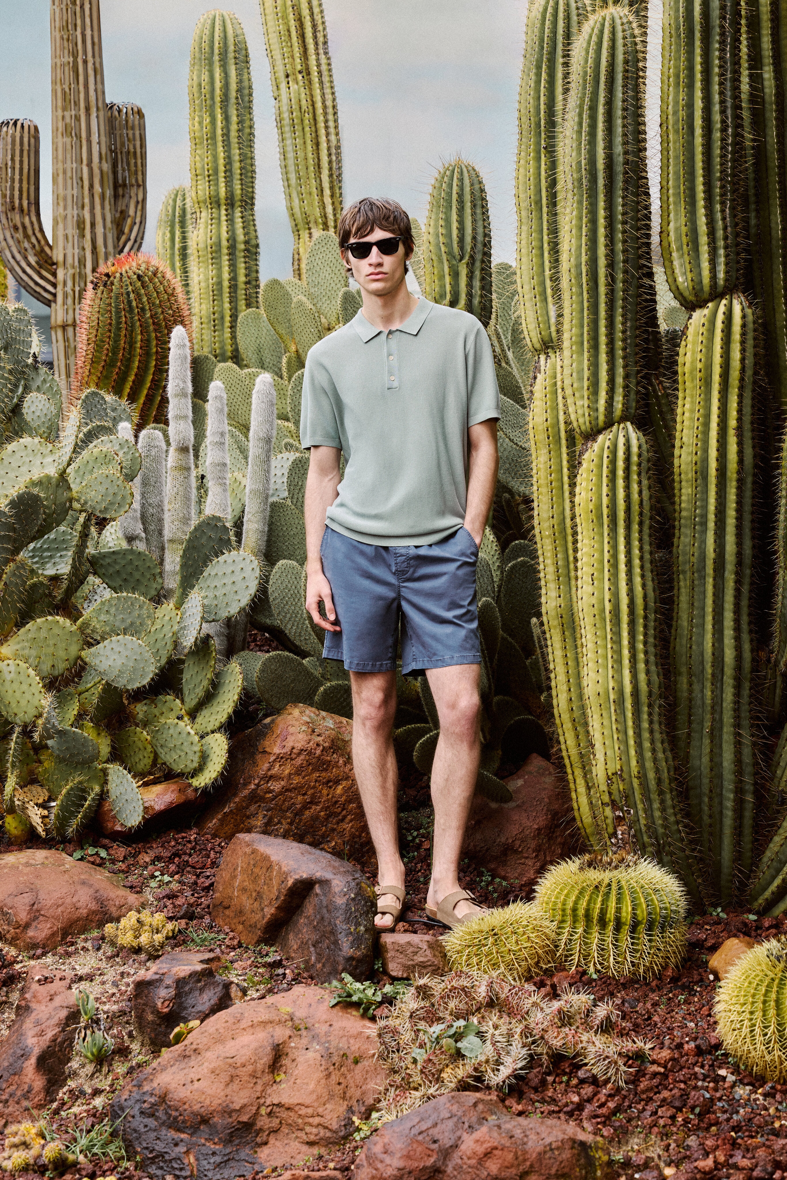 Green Coast - Polo manga corta tricot garment dye de hombre.