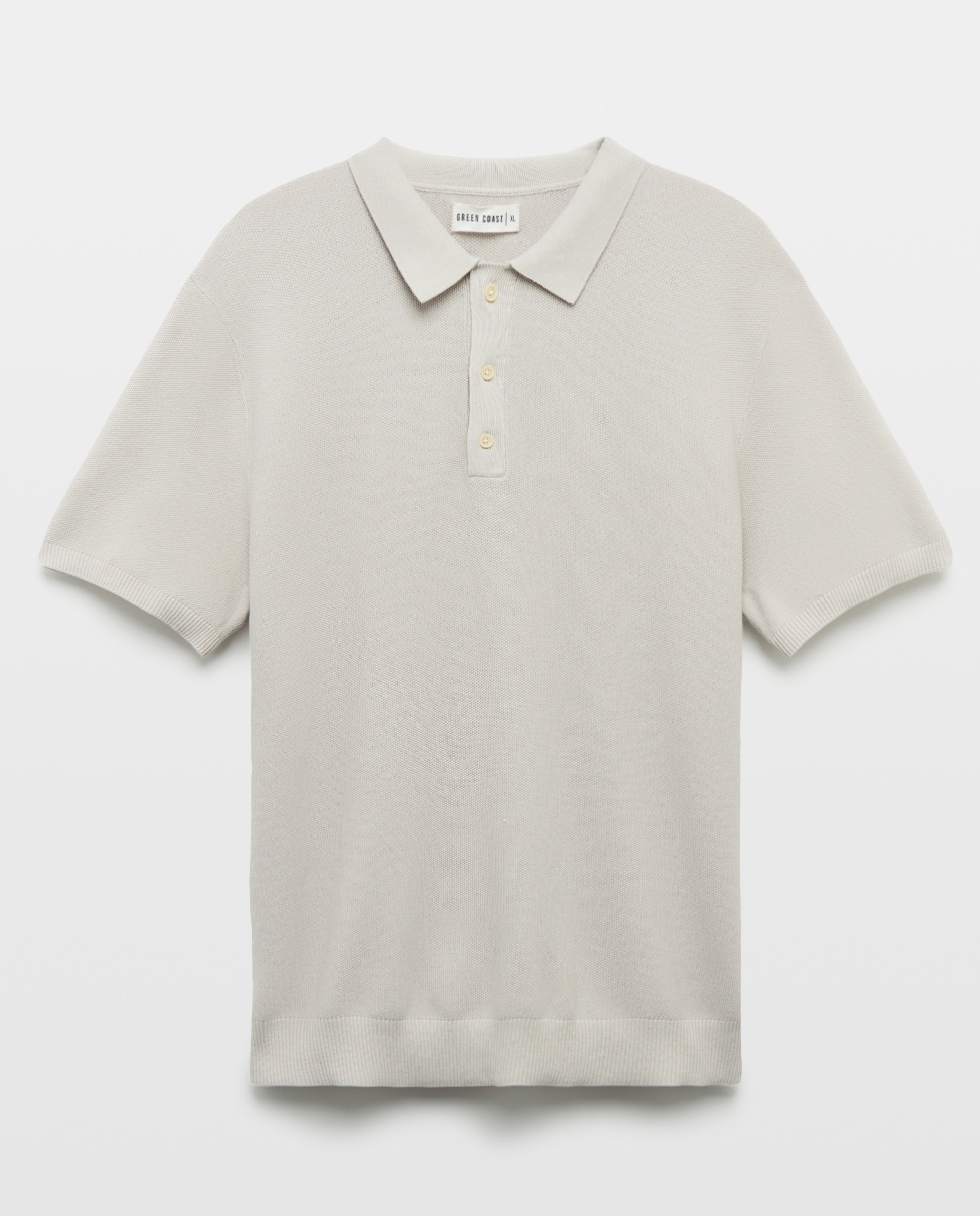 Polo de Tricot Garment Dye com Manga Curta Gelo-4