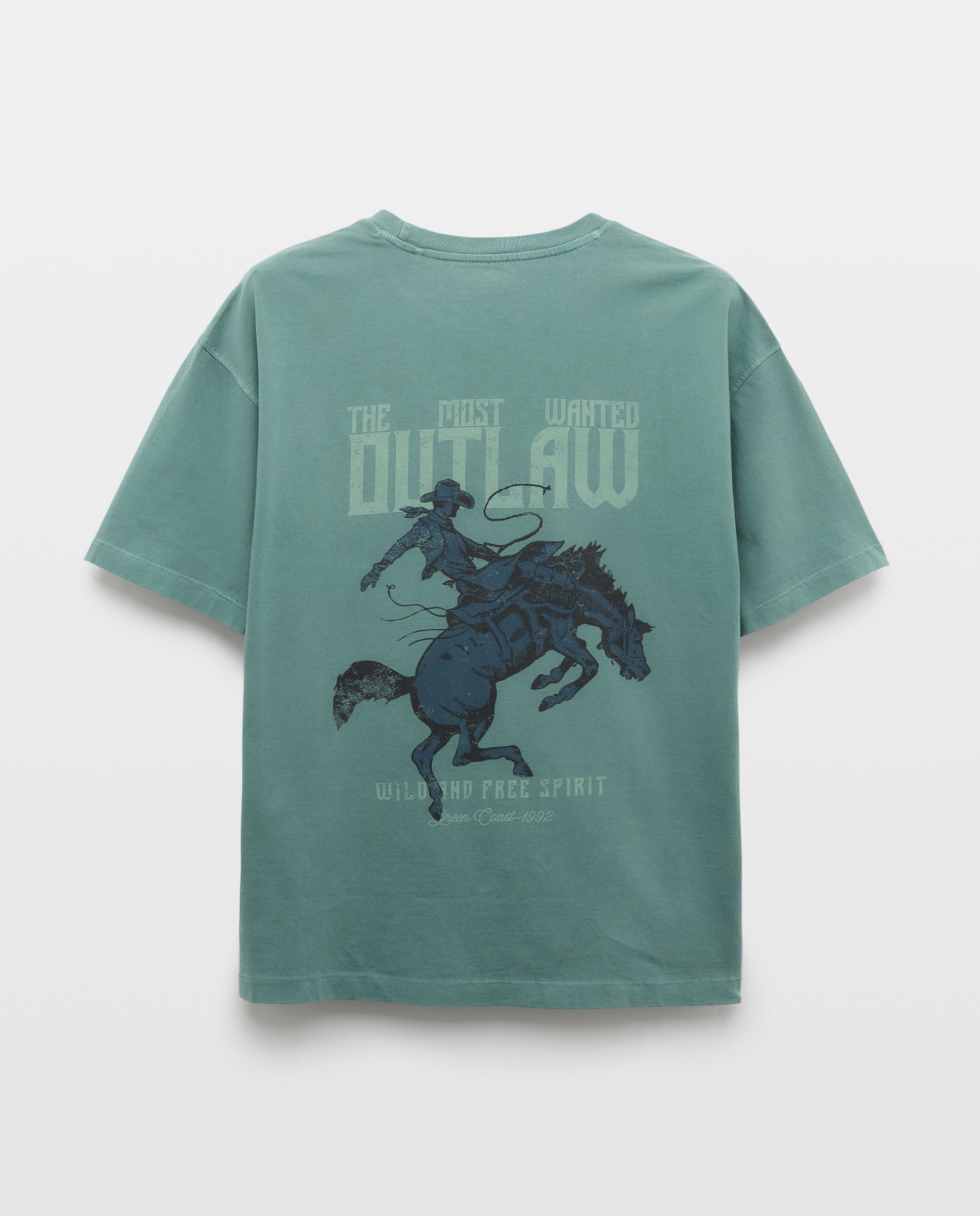 T-shirt de Manga Curta Acid Wash com Estampado Posicional Verde-5
