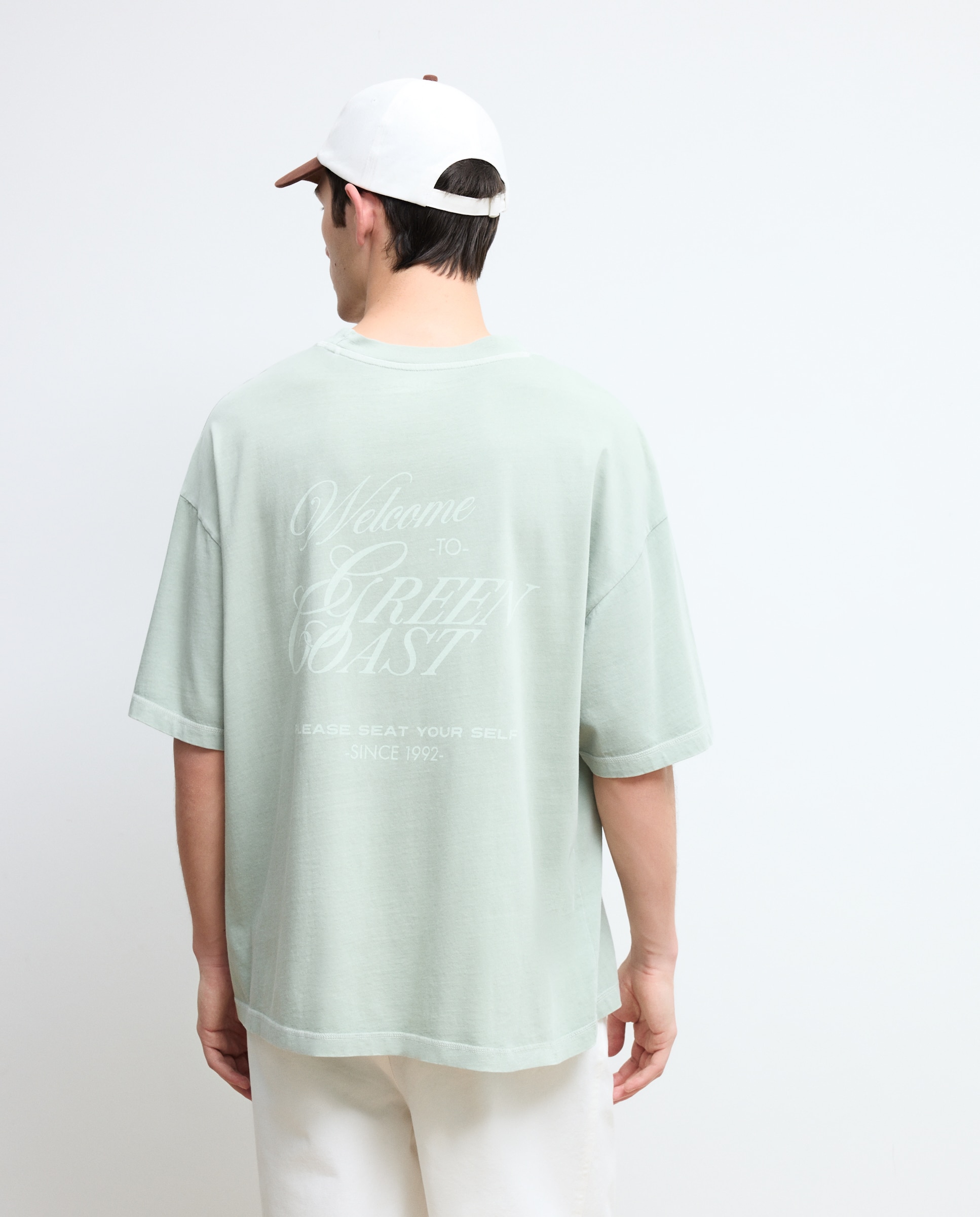 T-shirt de Manga Curta com Texto Posicional Boxy Verde-3