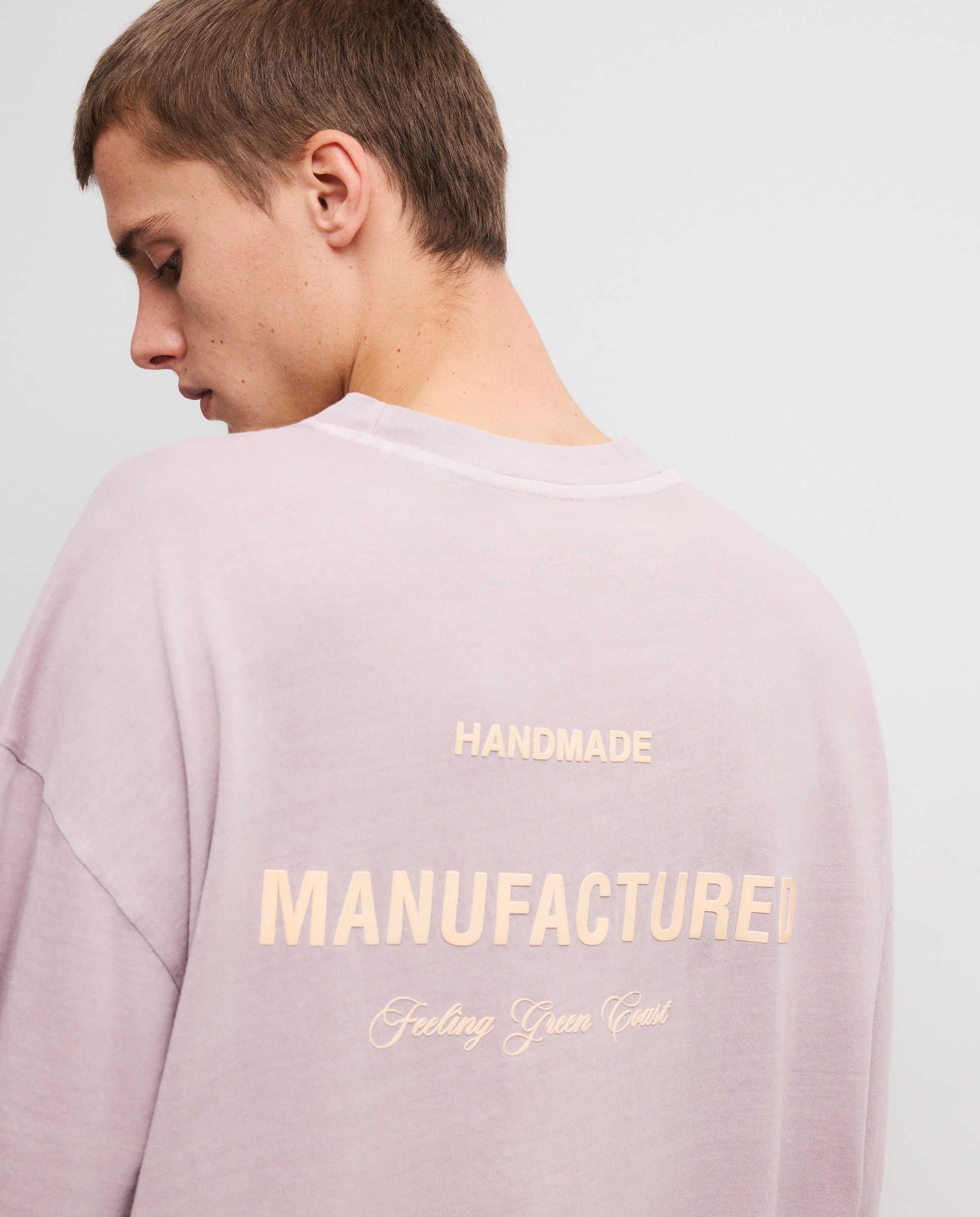 T-shirt de Manga Curta com Texto Posicional Boxy Malva-4