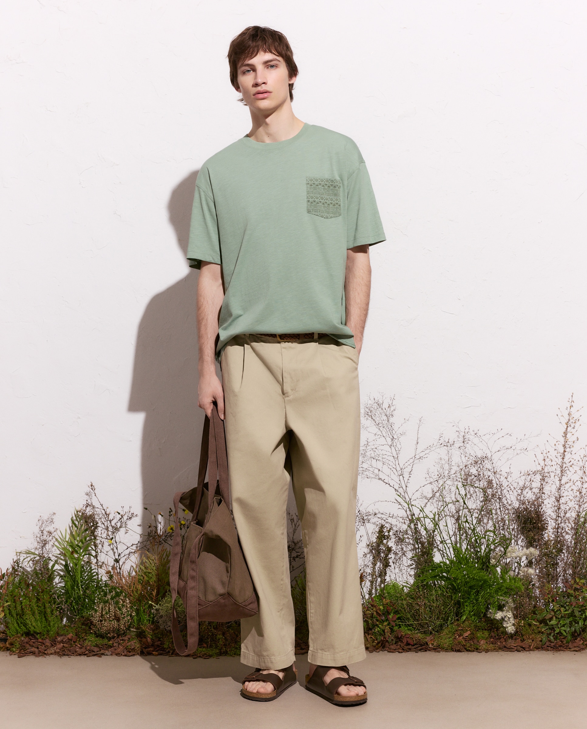 Camiseta manga corta bolsillo print geométrico de hombre - Green Coast - 510 Verde claro 510 Verde claro-1
