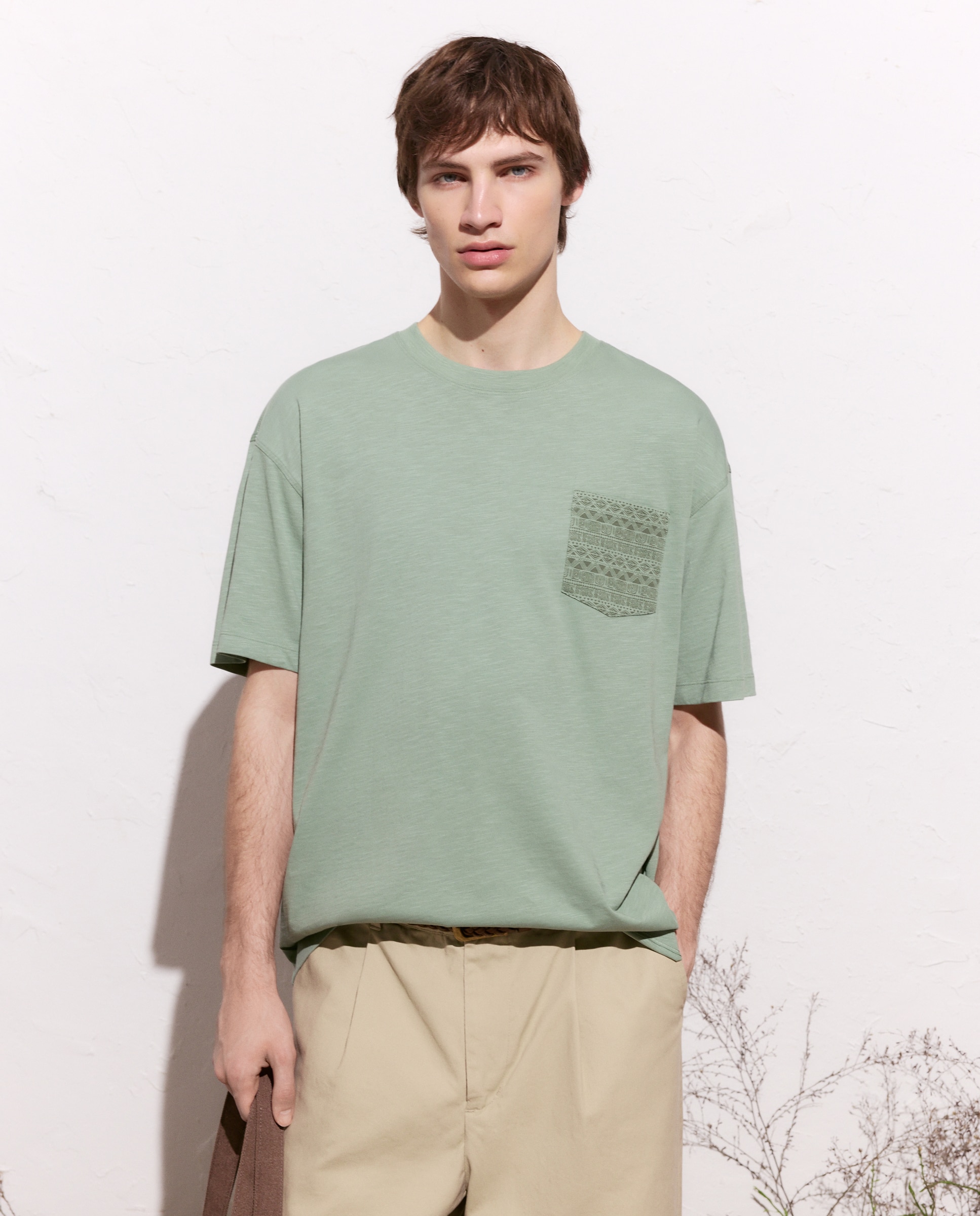 Camiseta manga corta bolsillo print geométrico de hombre - Green Coast - 510 Verde claro 510 Verde claro-2