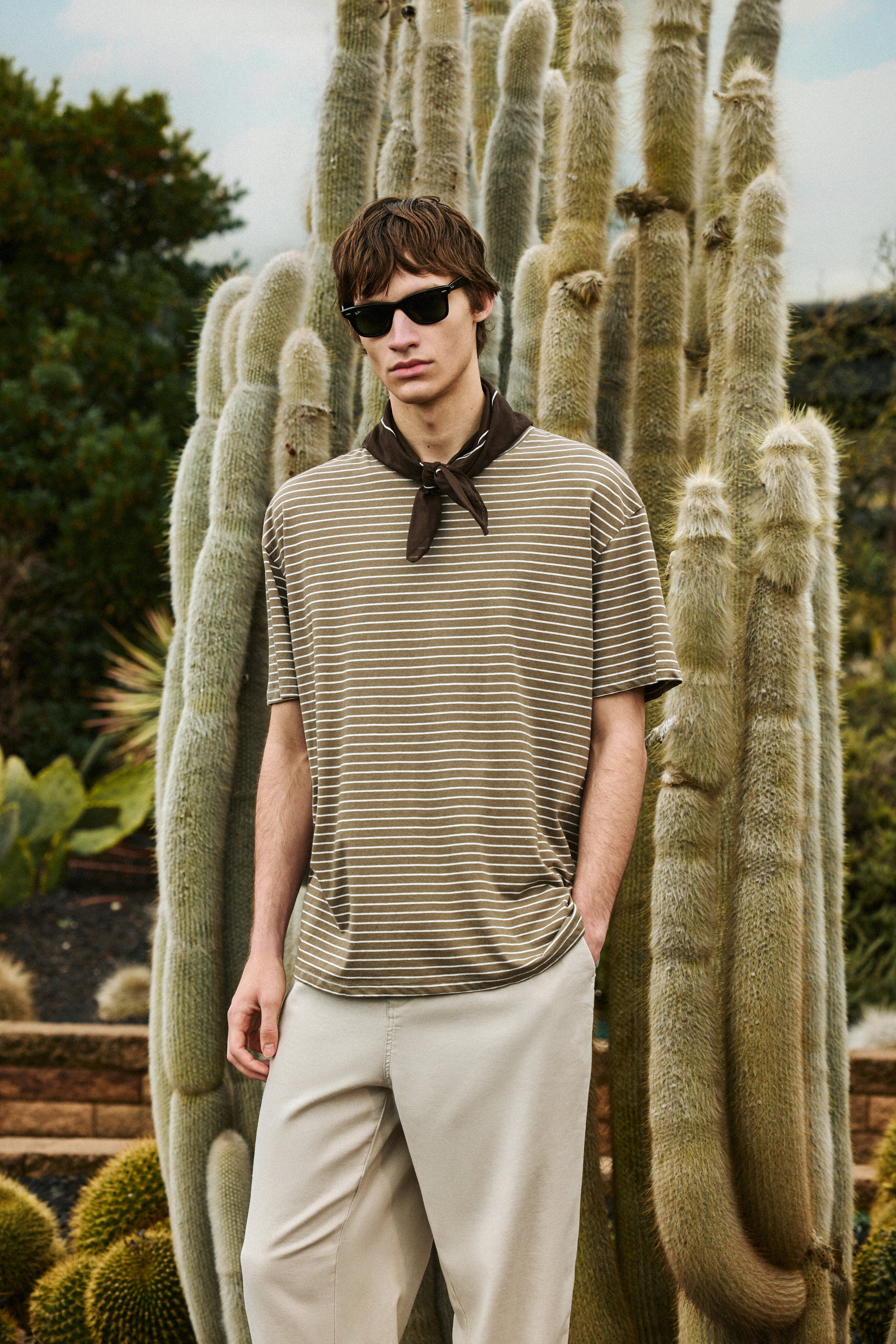 Green Coast - Camiseta rústica de rayas con lino.
