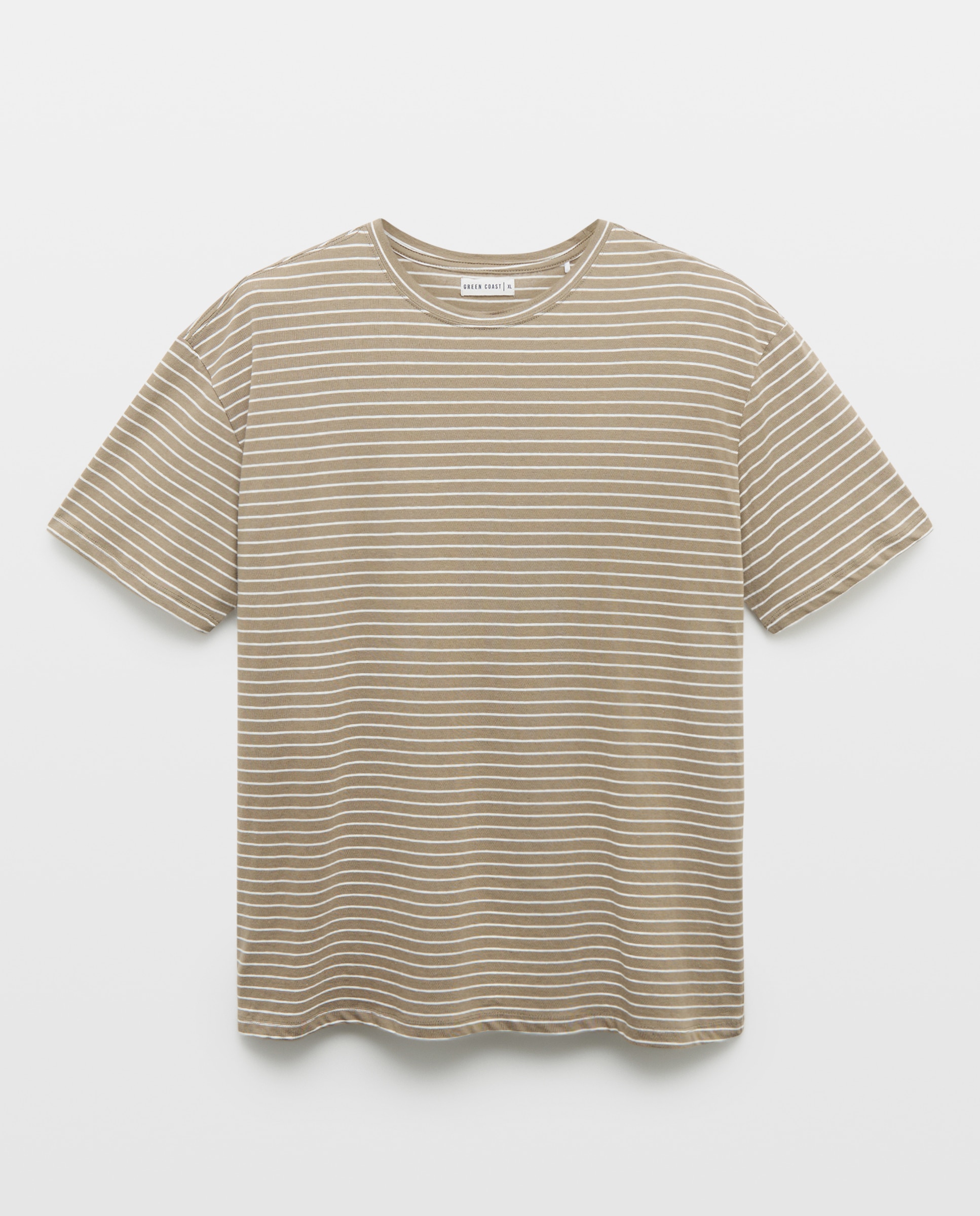 T-shirt Rústica de Linho às Riscas Taupe-4