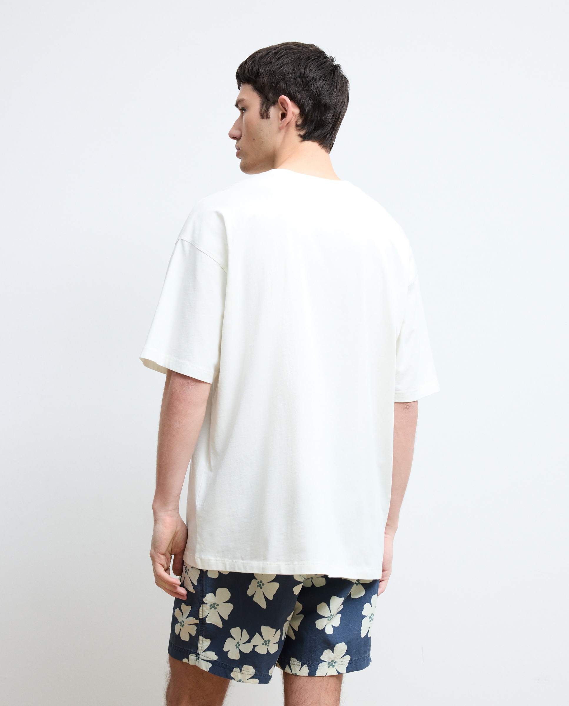 T-shirt de Manga Curta com Estampado Posicional Branco-3