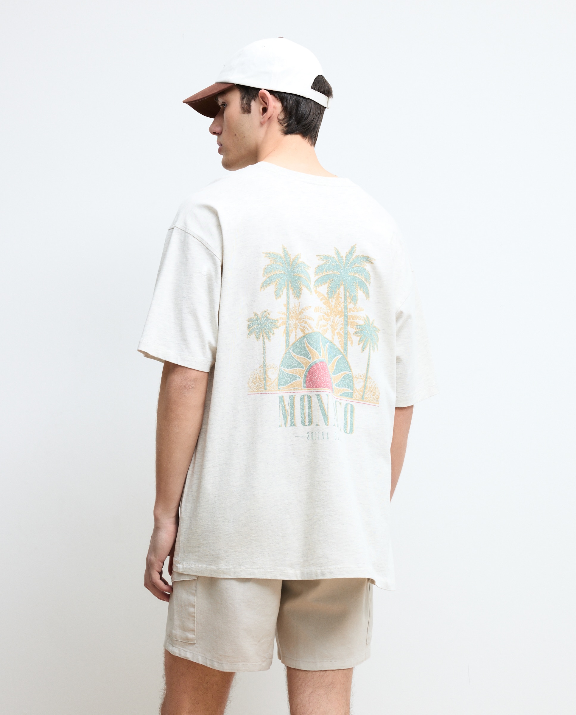 T-shirt de Manga Curta Acid Wash com Estampado Posicional Cinzento Melange-3