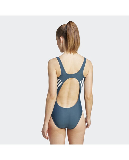 Fato de banho de mulher 3 faixas adidas Cinzento-2