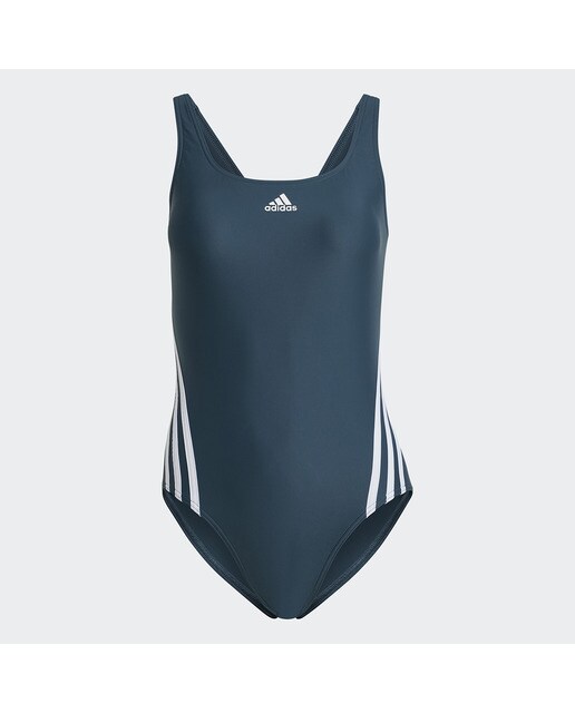 Fato de banho de mulher 3 faixas adidas Cinzento-6