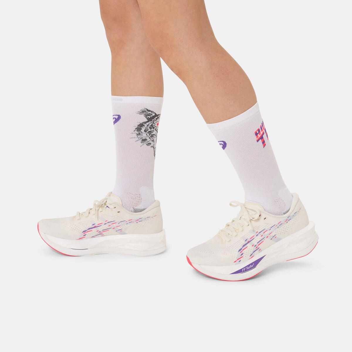 Meias Unissexo Performance Run Sock Crew Branco / Vermelho-9