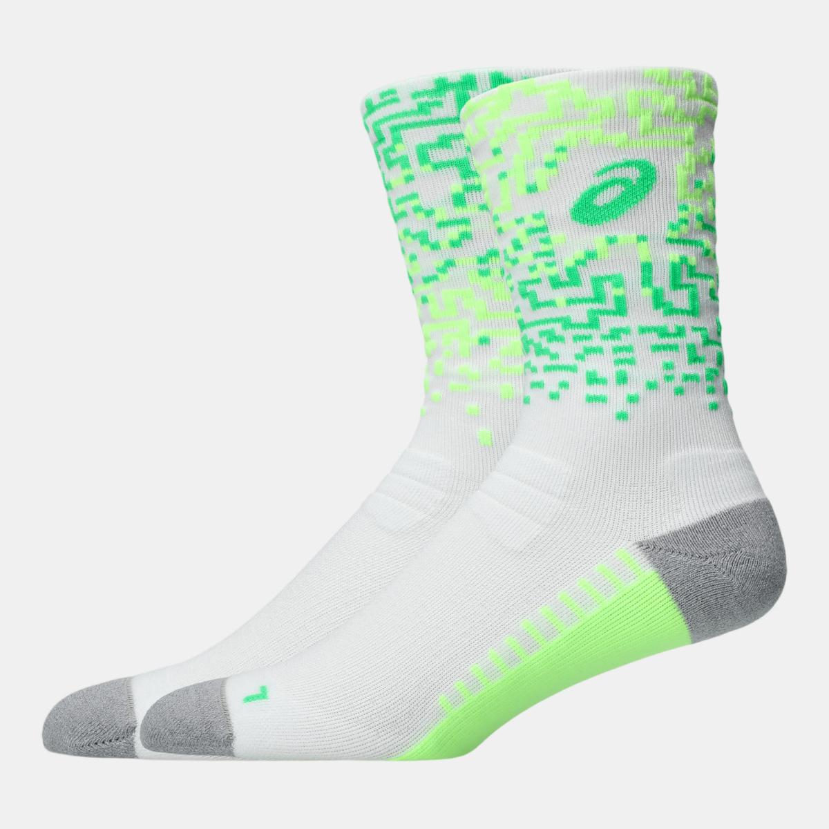 Meias Unissexo Performance Run Sock Crew Branco / Verde-2