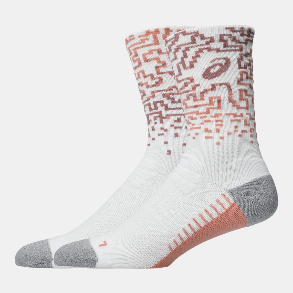 Meias Unissexo Performance Run Sock Crew Branco / Rosa-2